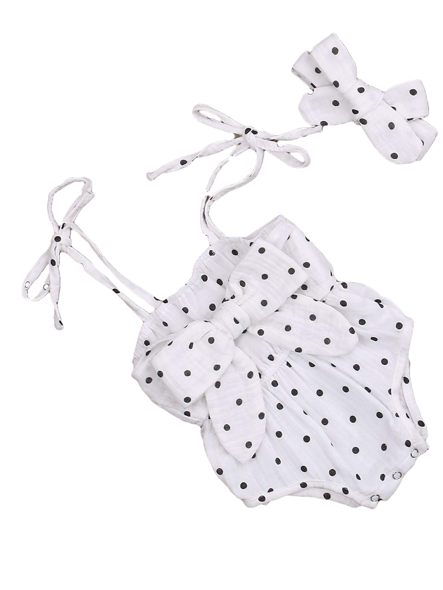 Baby Girl Sleeveless Summer Romper with Spaghetti Straps & Bowknot Headband - Soft Cotton Linen Bodysuit Outfit for Infants | Perfect for Beach, Park & Family Photos