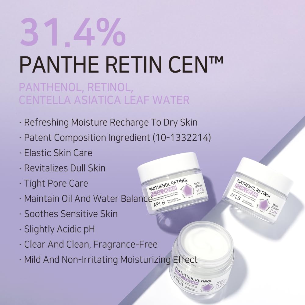 APLB Panthenol Retinol Facial Cream | 31.4% PANTHE RETIN CEN™ - Korean Skincare for Deep Hydration, Elasticity & Wrinkle Care | Sensitive Skin Treatment to Improve Texture & Revitalize | Perfect for Night Routine & Anti-Aging Skincare Regimen