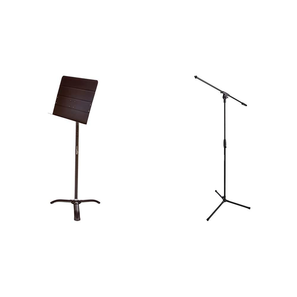1. Amazon Basics Portable Sheet Music Stand - Lightweight & Adjustable, Black - Perfect for Musicians, Students & Performers   2. Amazon Basics Tripod Boom Microphone Stand - Heavy Duty & Adjustable - Ideal for Podcasting, Recording & Live Performances
