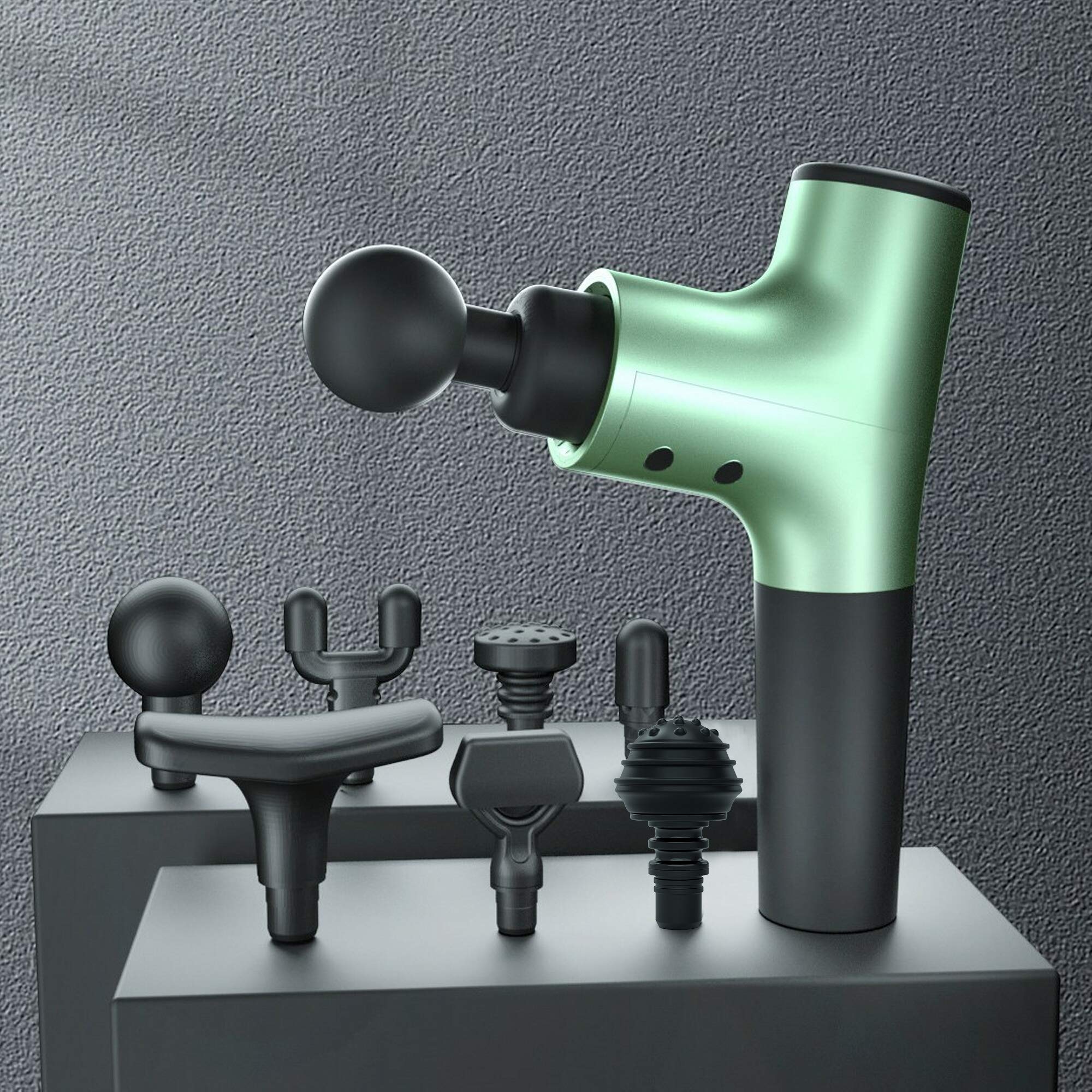 Professional Nova Massage Gun with 7 Interchangeable Heads - Deep Tissue Muscle Pain Relief - Portable Percussion Massager for Athletes & Recovery - Perfect Gift Box with Green Design - Ideal for Post-Workout, Travel & Home Use