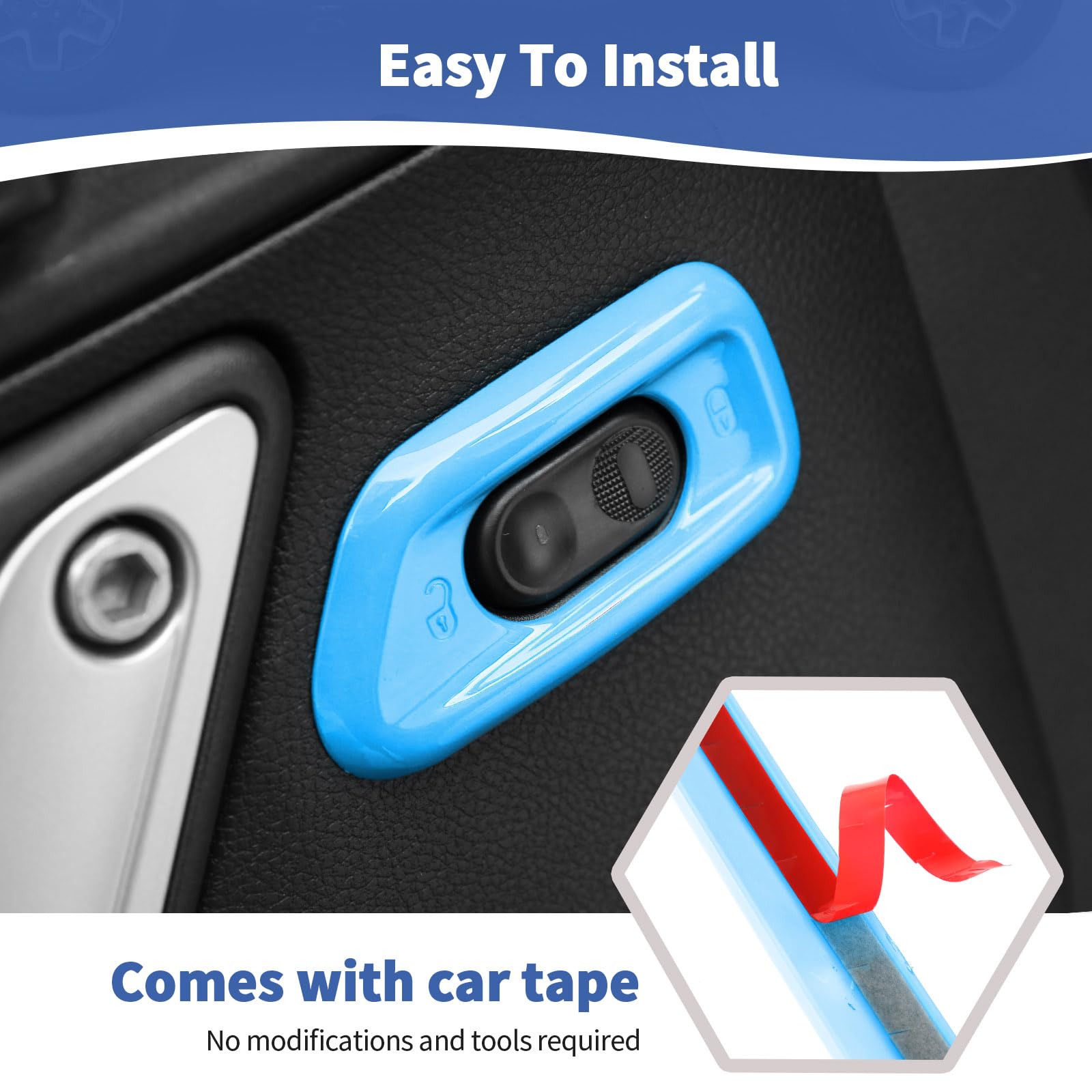 Jeep Wrangler JK JKU 2011-2017 Blue Door Lock Switch Cover Trim - Interior Accessories (2pcs) | Upgrade Your Jeep's Interior with Stylish Baby Blue Protection for Door Lock Switches | Perfect for Off-Roading & Daily Driving