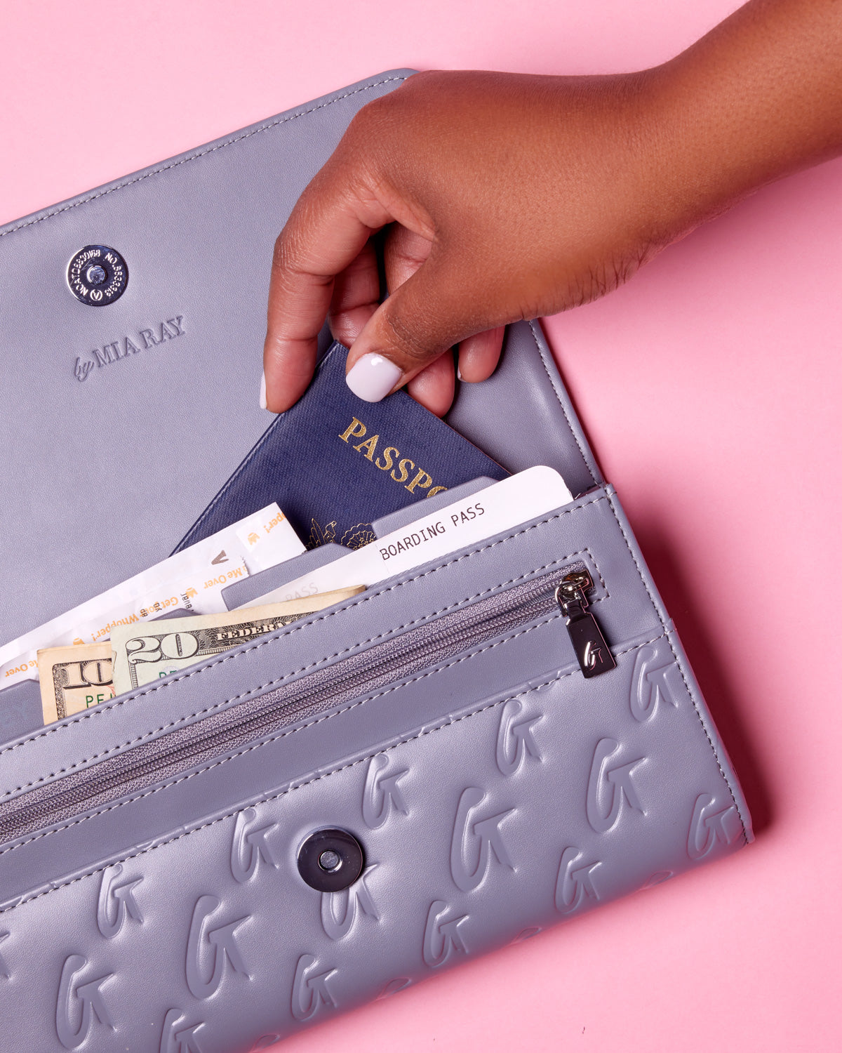 Luxury Monogram Travel Wallet for Women & Men - RFID Blocking Gray Leather Passport Holder - Perfect for Airplane, Business Trips & International Travel