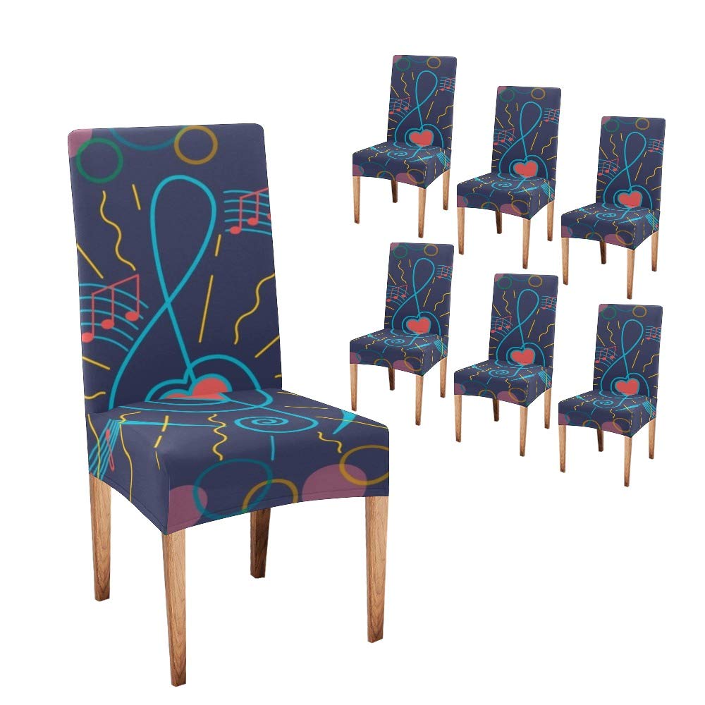 Stylish CUXWEOT Dining Chair Covers Set of 6 - Heart Pattern Slipcovers for Kitchen, Living Room & Party Decor - Washable Stretchable Seat Covers for Home & Event Decoration