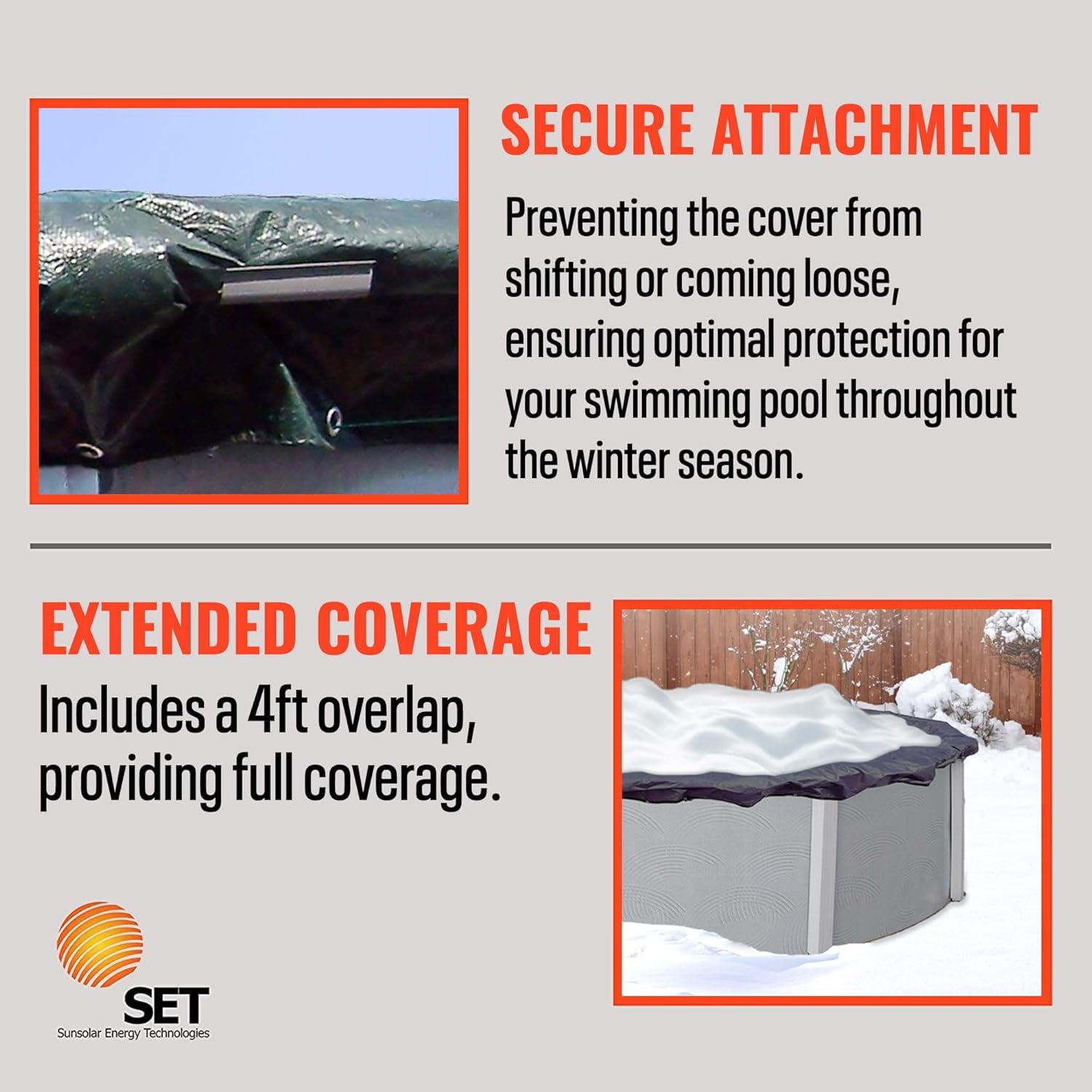 SET SunSolar Energy Technologies - 21x41 Foot Oval Above Ground Winter Pool Cover with Sturdy Cable & Winch | Heavy Duty Mesh Swimming Pool Cover for Winter Protection | Includes Cover Clips | 8-Year Warranty | Perfect for Seasonal Pool Maintenance and Cold Weather Protection