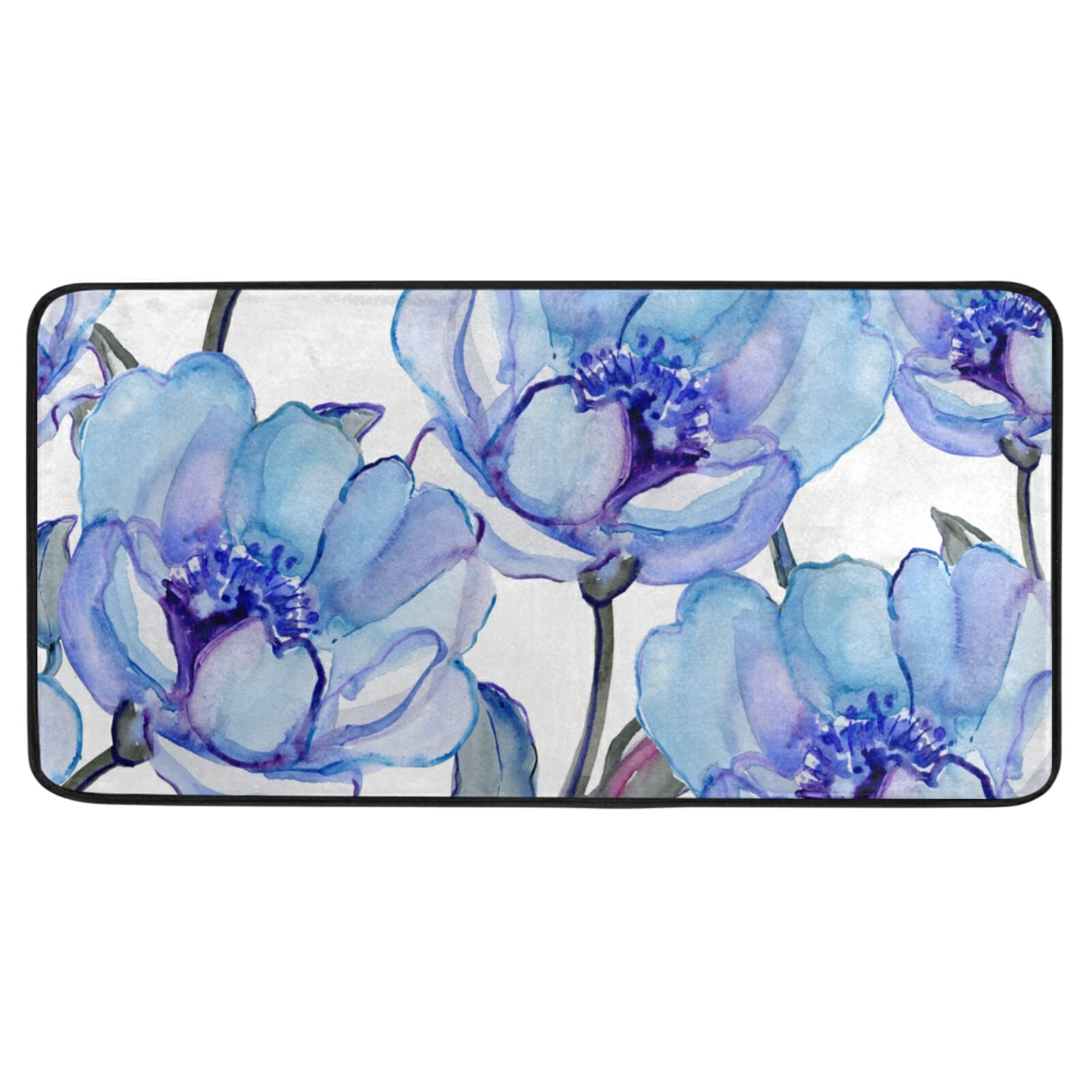 Spring Floral Kitchen Rugs - Soft Non-Slip Floor Mats with Blue Flower Pattern (39x20 Inch) - Waterproof Bath Rug, Runner & Doormat for Kitchen, Bathroom & Entryway Decor