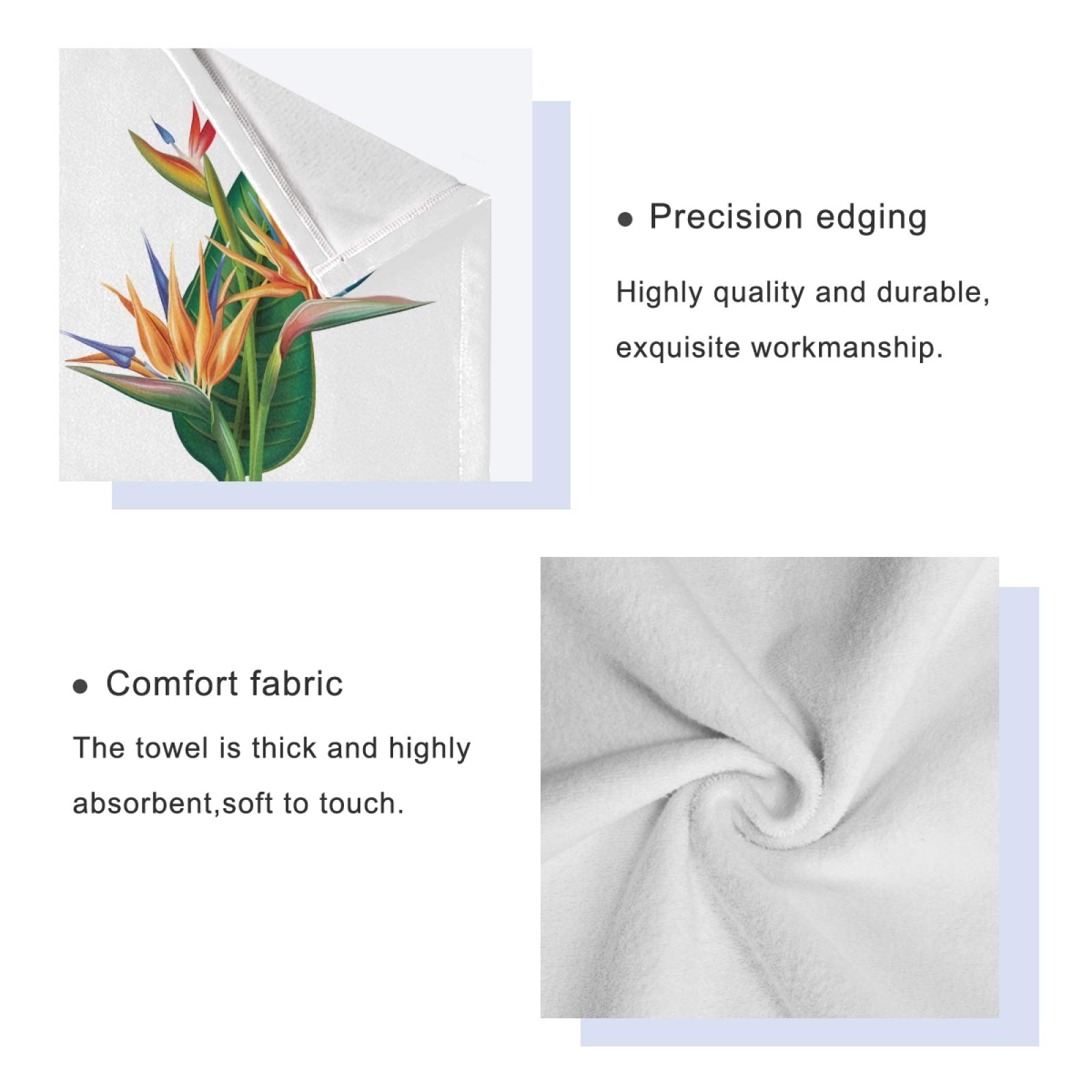Strelizia Regen Flowers Bath Towel Set - 3 Piece Soft, Absorbent Hand Towels & Washcloth for Home, Bathroom, Hotel, Gym, Spa | Bird of Paradise Floral Decor for Spring & Summer