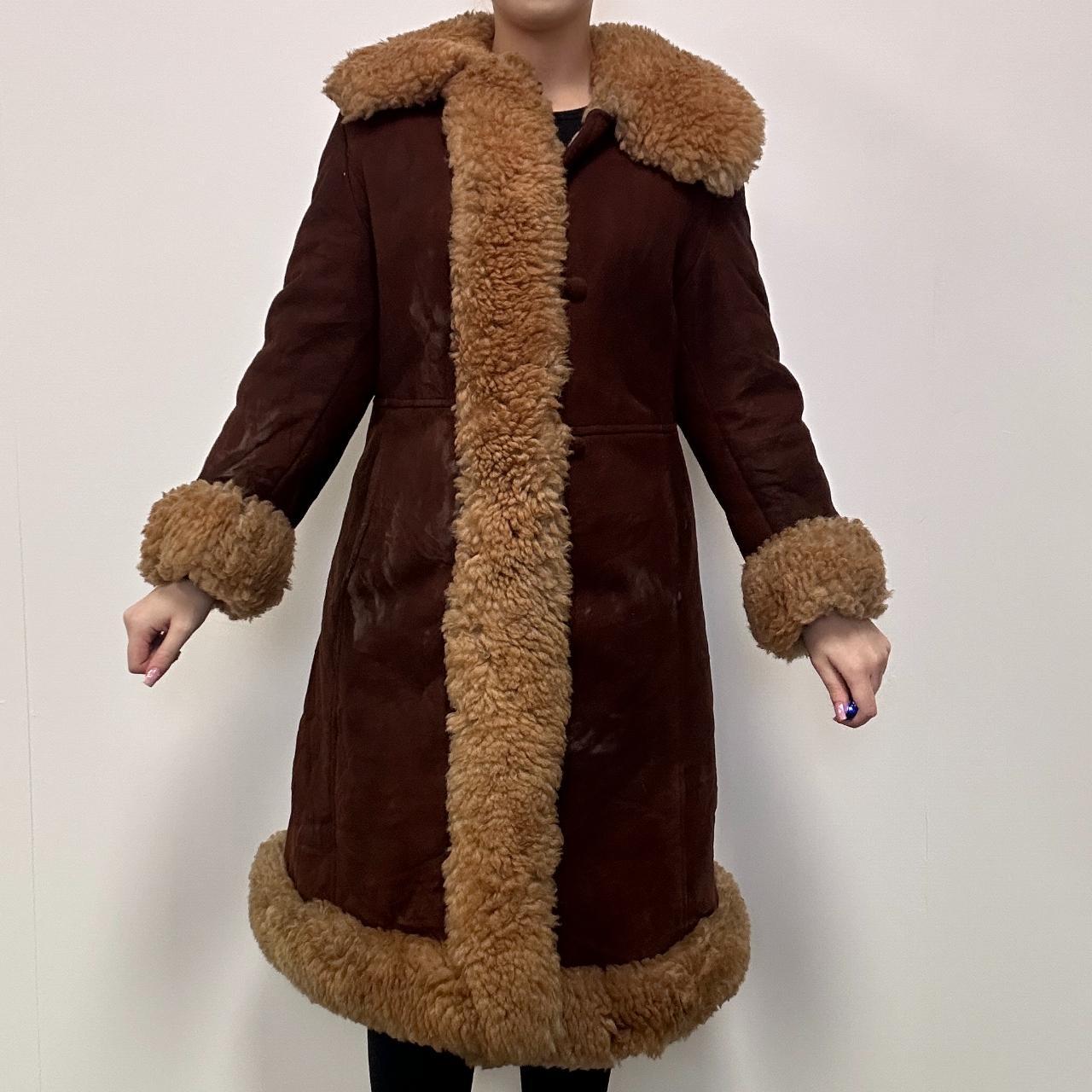 Genuine Brown Sheepskin Shearling Suede Coat - Medium Size | Warm Winter Jacket for Women & Men | Perfect for Cold Weather & Outdoor Activities