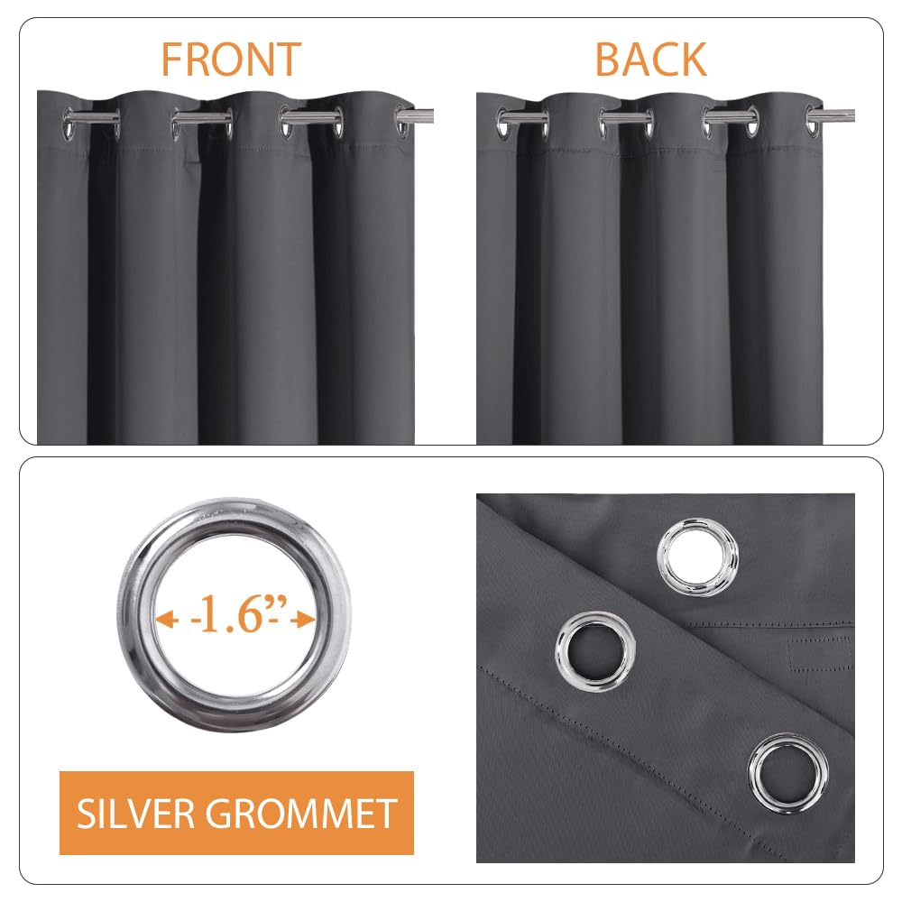 RYB HOME 3-Layer Blackout Soundproof Curtains - Thermal Insulated Noise Cancelling Light Blocking Drapes for Living Room, Bedroom & Room Divider (52x108 Inches, Grey, 2 Panels) - Perfect for Home Theater, Nursery & Office Privacy