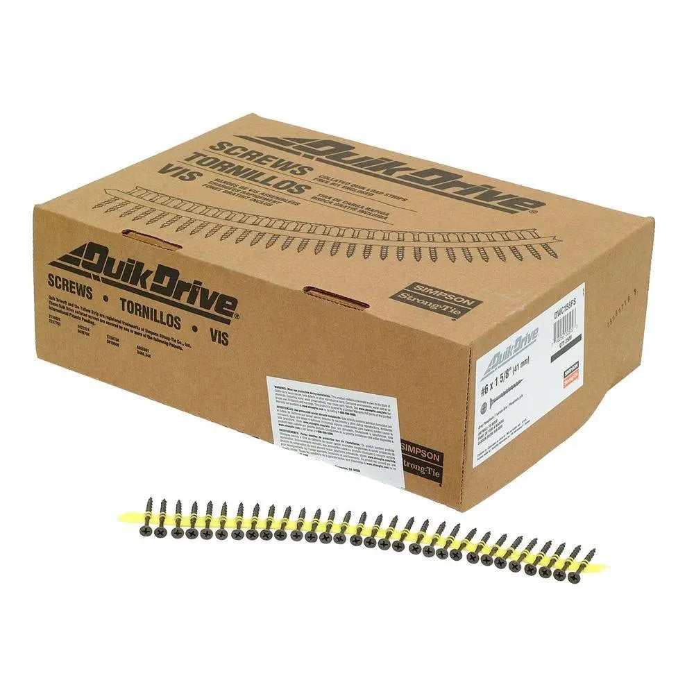 Quik Drive DWC158PS 1-5/8 Inch Collated Drywall Screws - Fast & Secure Wallboard Installation for Home Renovation & Construction Projects