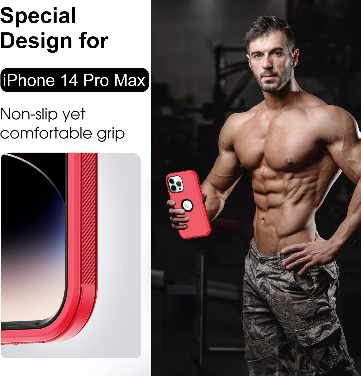 Military Grade Shockproof iPhone 14 Pro Max Case with Built-in Screen Protector - Full Body Rugged Protection Cover with Belt Clip & Kickstand (Red) | Perfect for Outdoor Adventures, Construction Work & Extreme Sports Protection