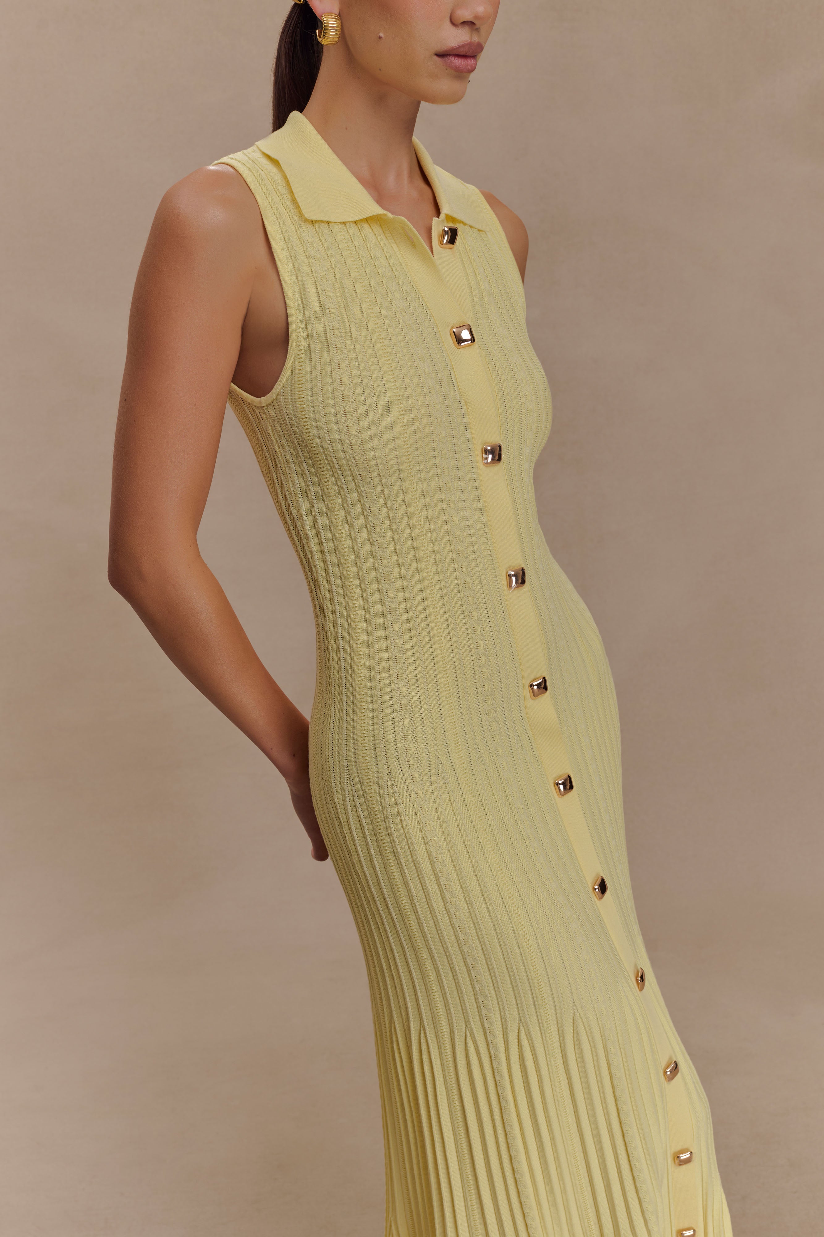 Margie Sleeveless Knit Midi Dress - Lemon Yellow Summer Casual Dress for Women | Perfect for Beach Vacations, Brunch Dates & Office Wear