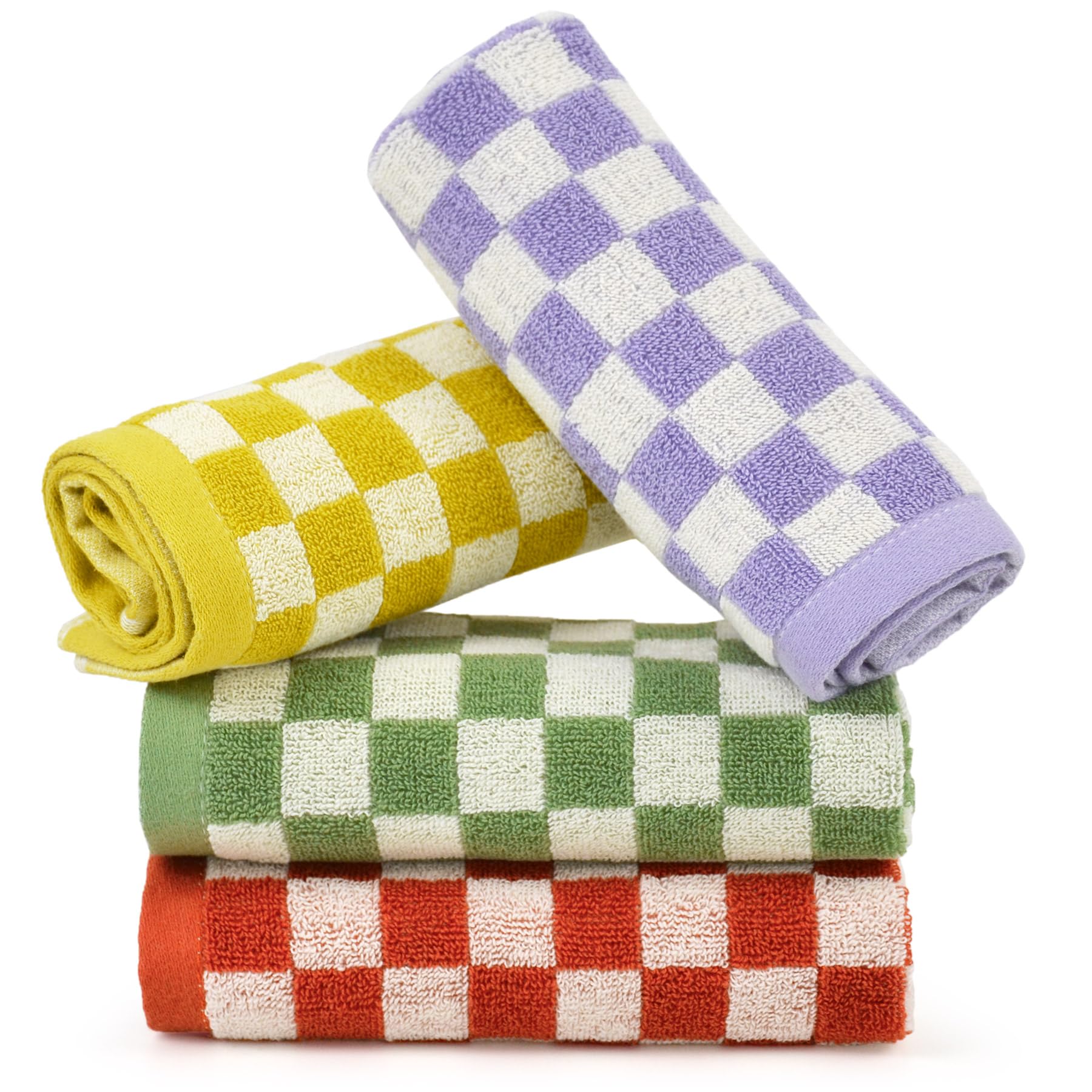 Premium 4-Pack Cotton Checkered Washcloths for Face & Body - 13x13 Inch Soft Bath Towels, Shower & Kitchen Use - Ideal for Daily Cleansing, Spa Days & Thoughtful Gifts