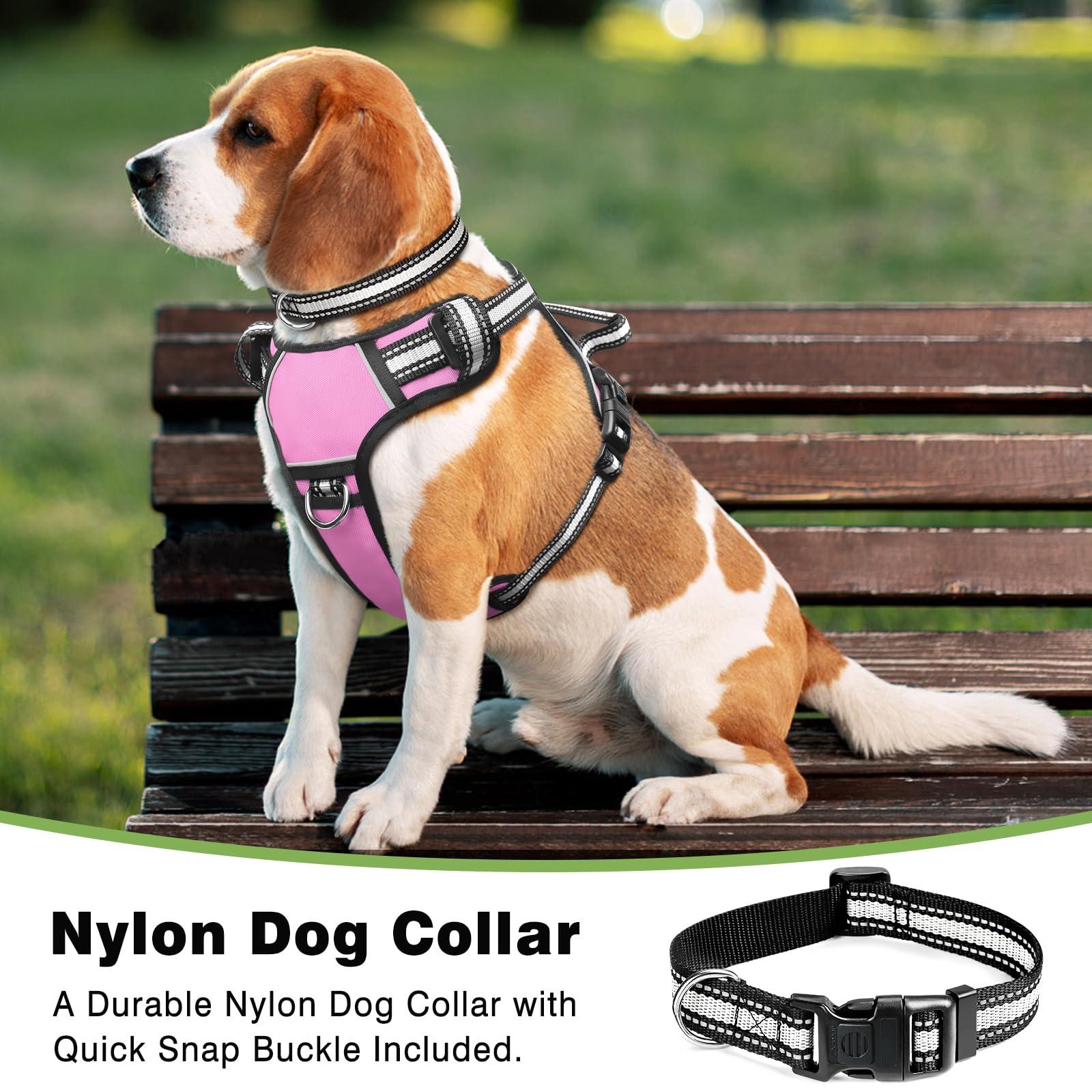 WINSEE No Pull Dog Harness with Collar - Adjustable Reflective Oxford Vest for Small Medium Large XL Dogs - Front & Back Leash Clips & Easy Control Handle - Perfect for Walking, Hiking & Outdoor Adventures
