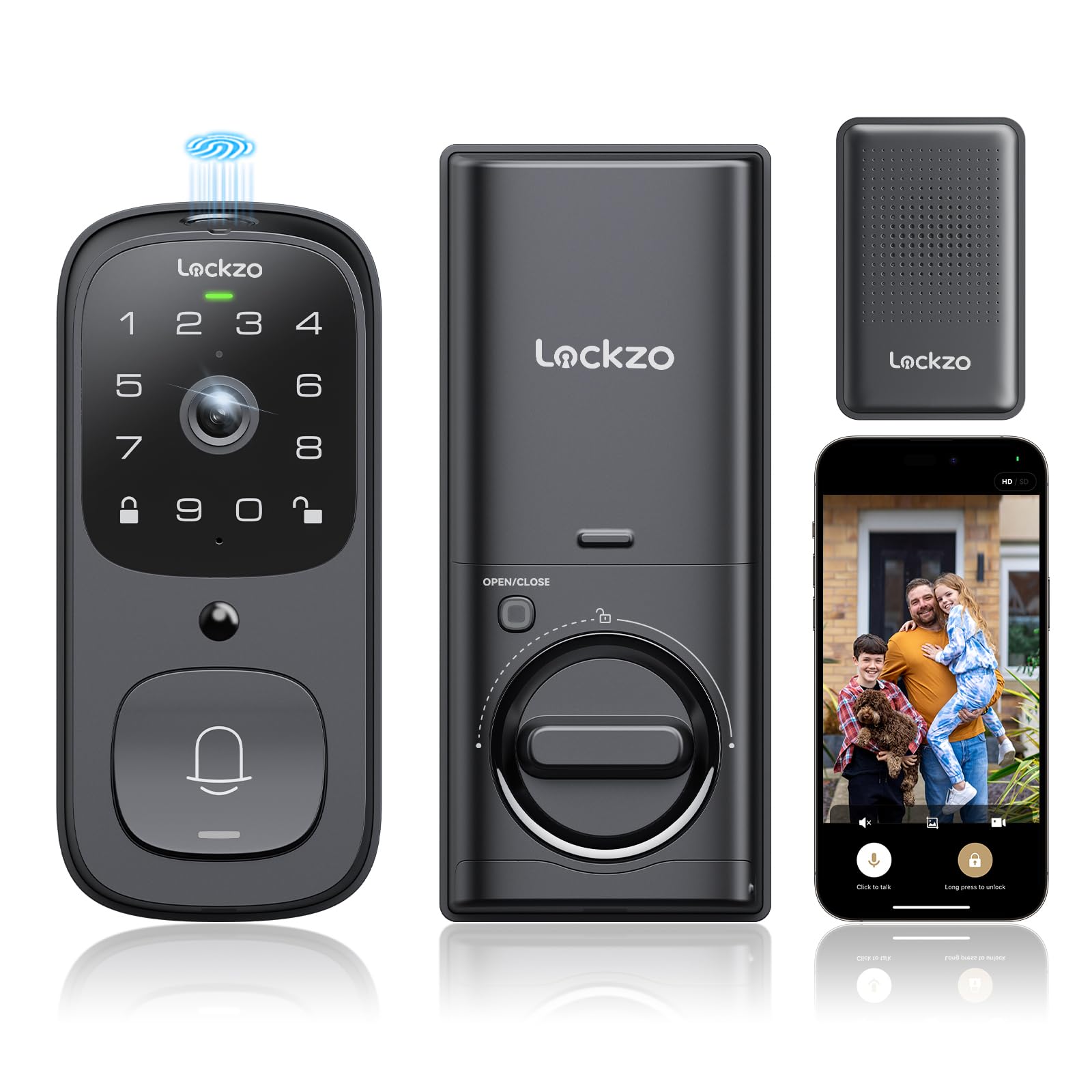 Smart WiFi Video Door Lock with Doorbell Camera - 6-in-1 Keyless Entry Deadbolt for Front Door - Fingerprint, Keypad, App & Voice Control - Auto Lock & IP65 Weatherproof - Secure Your Home with Video Calling & Remote Access - Perfect for Apartments, Smart Homes & Vacation Rentals