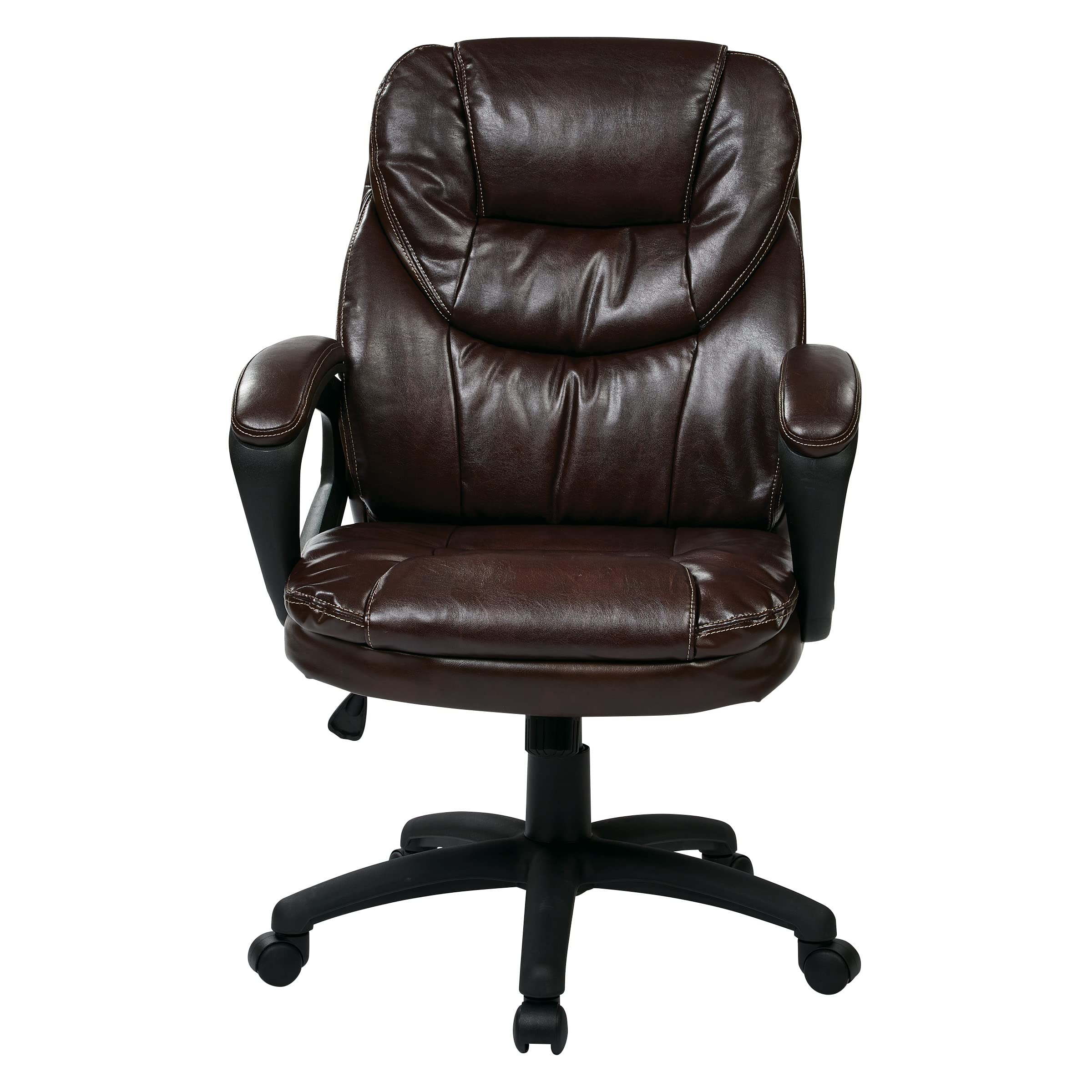 Office Star FL Series Faux Leather Adjustable Office Chair with Lumbar Support & Padded Arms - Chocolate - Ergonomic Manager Chair for Home Office, Gaming & Workspace Comfort