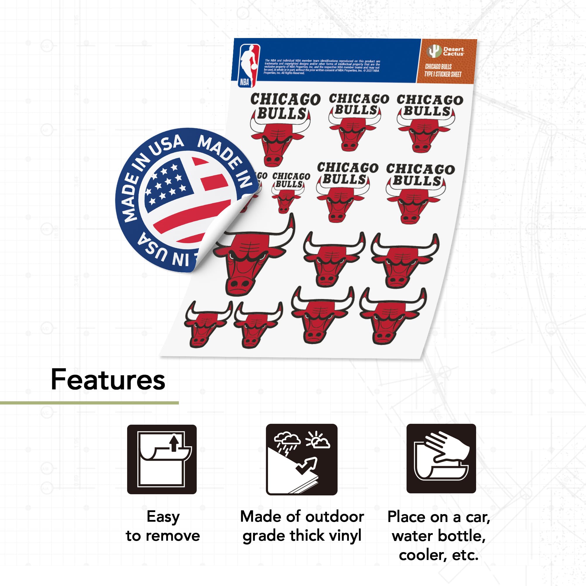 Official NBA Chicago Bulls Desert Cactus Vinyl Decal Sticker - Waterproof Laptop, Water Bottle & Car Decor - Perfect for Sports Fans, Scrapbooking & DIY Projects