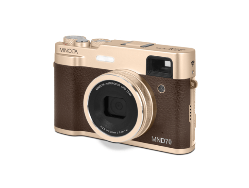 MINOLTA MND70 Retro 48MP Autofocus Camera - 5K Ultra HD Dual Lens with WiFi (Gold/Brown) - Perfect for Travel Photography & Vlogging