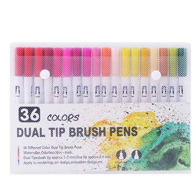 12/18/24/36/48/72/100PCS Dual Tip Brush Marker Pens Set - Fine & Brush Tip Watercolor Art Markers for Drawing, Painting, Calligraphy - Vibrant Colors for Artists, Students & School Supplies (36 Colors) - Perfect for Sketching, Bullet Journaling, Adult Coloring Books & DIY Crafts