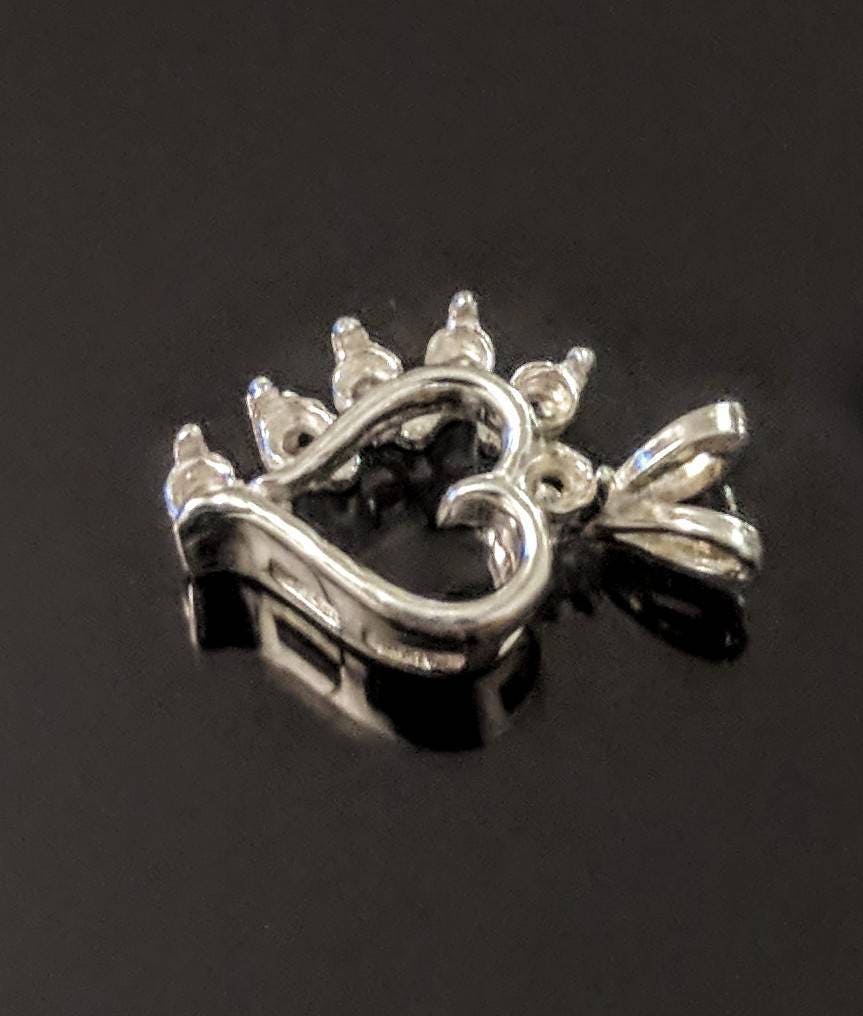 Solid Sterling Silver or 14kt Gold 6 Stone Fancy Heart Pendant Setting - 2mm Round Gemstone Jewelry - Handmade in USA (161 245/141 245) - Perfect for Valentine's Gifts, Anniversary Presents & Romantic Occasions