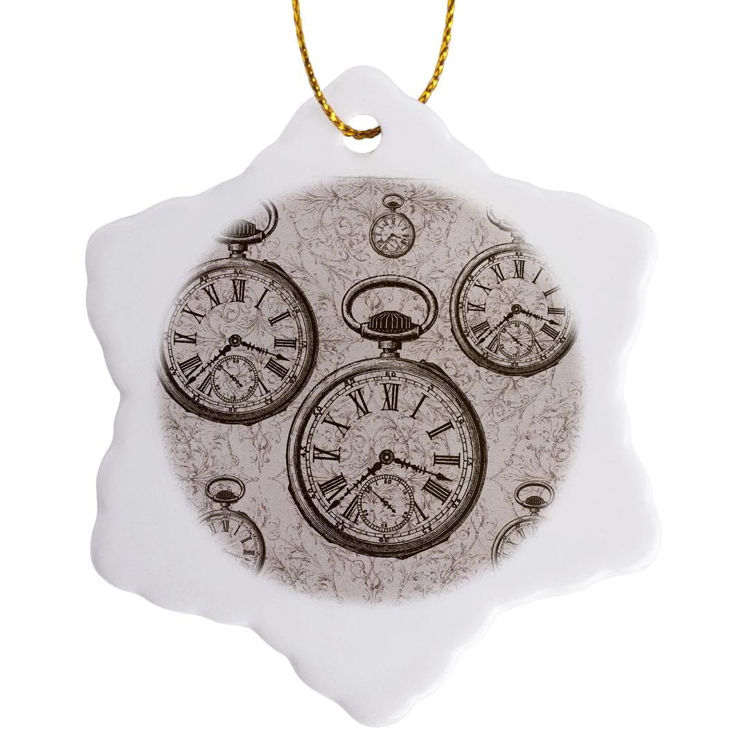 3D Rose Vintage Stopwatch Snowflake Ornament - Time Will Tell Christmas Tree Decoration for Holiday Home Decor & Gift Giving