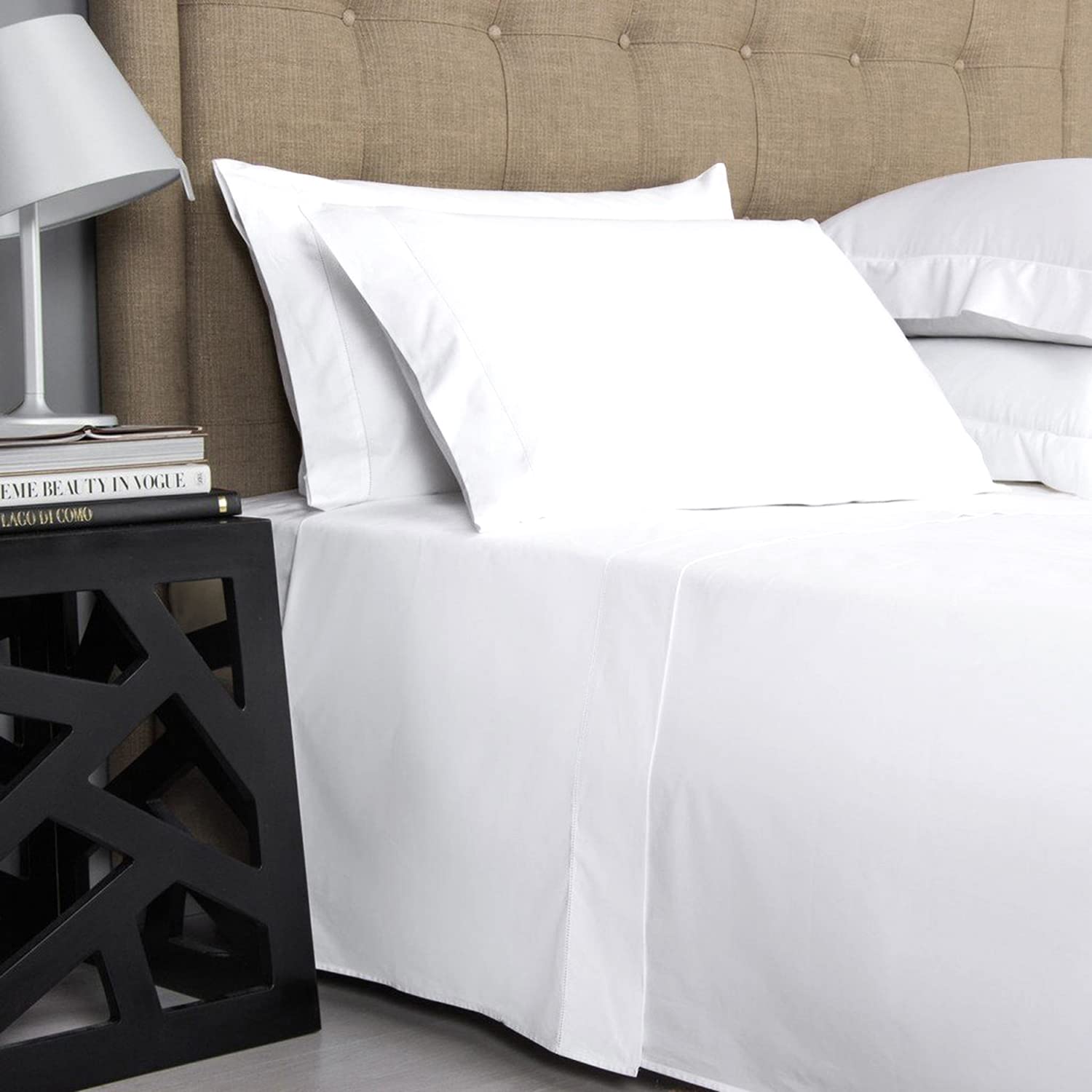 1000-Thread-Count 100% Pure Cotton Bed Sheets - 4 Piece Full Size White Sheet Set | Single Ply Long Staple Combed Cotton | Luxury Sateen Weave | Fits Mattress Up to 17