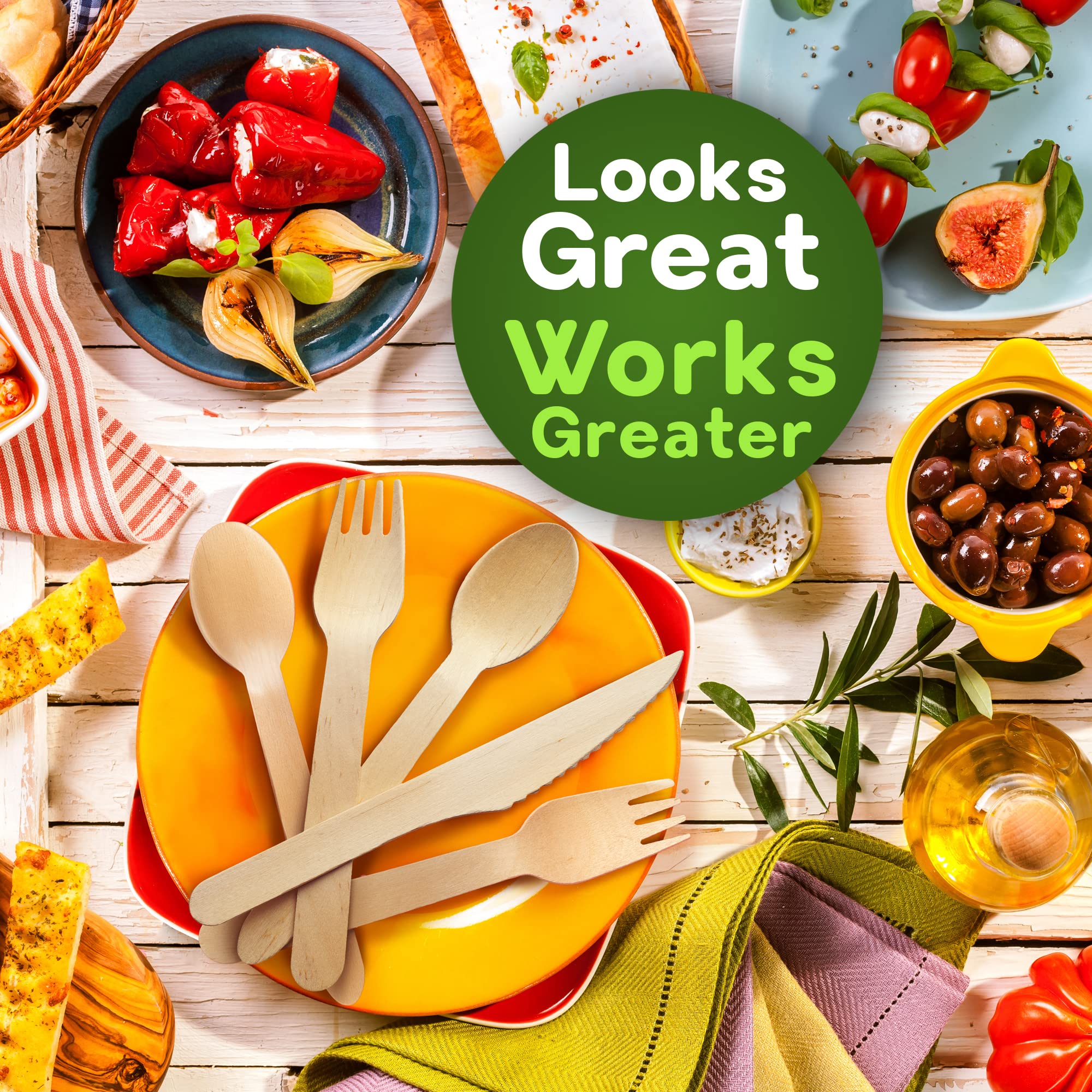 Eco-Friendly Disposable Wooden Cutlery Set - 300 Pieces (100 Forks, 100 Knives, 100 Spoons) | Biodegradable, Compostable & Splinter-Free Utensils | Plastic-Free Packaging | Perfect for Parties, Picnics, BBQs & Catering Events