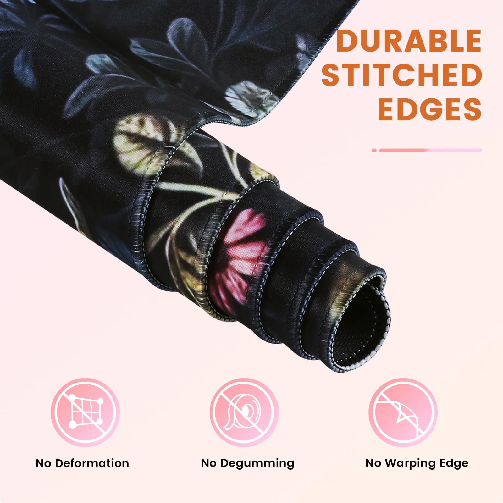 HAOCOO Floral Desk Pad Mat - Extra Large Non-Slip Mouse Pad & Keyboard Mat for Gaming and Office Use, Black Floral Design - Perfect for Computer Desks, Workstations, and Home Office Setups