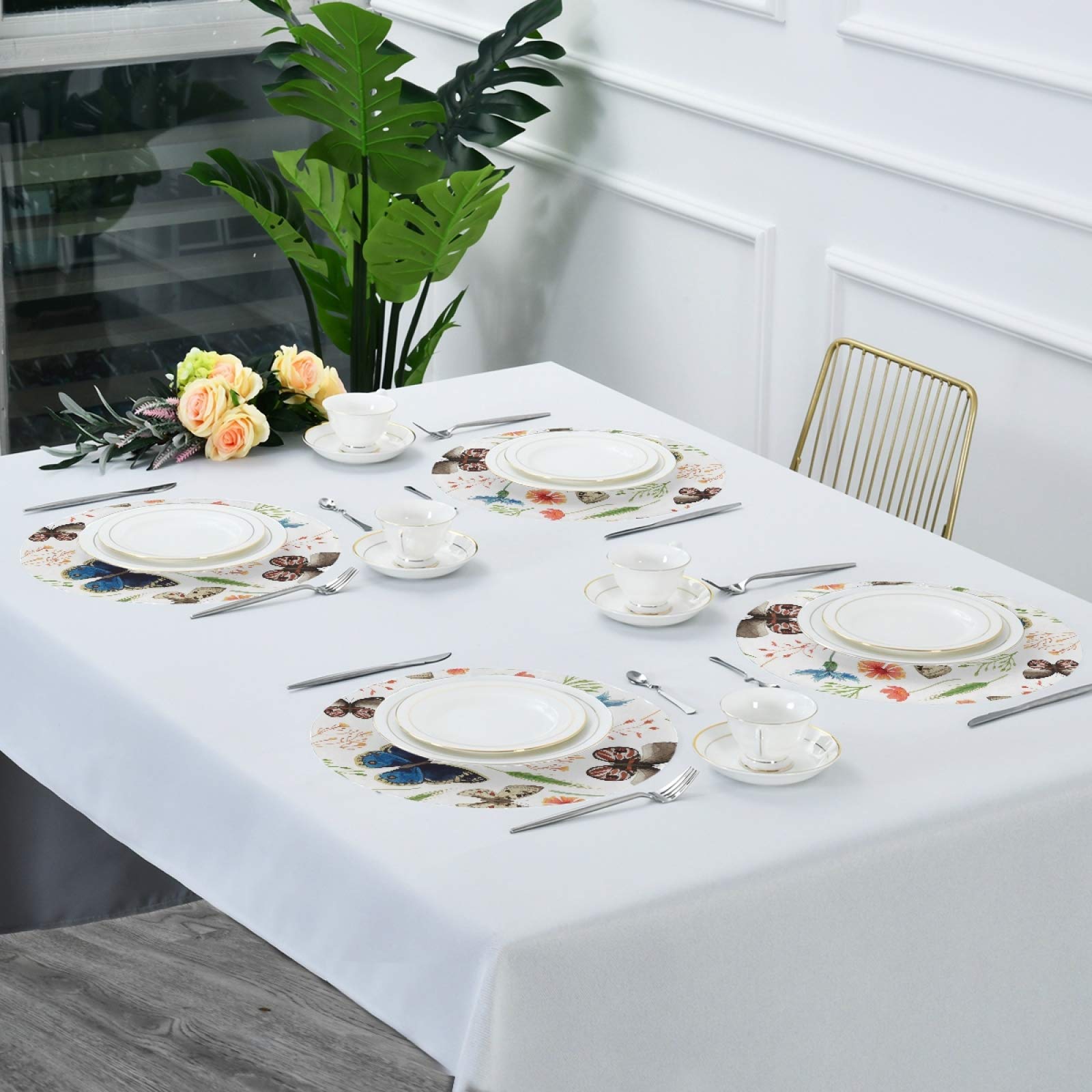 ALAZA Spring Butterfly Round Placemats Set of 4 - Non-Slip Dining Table Mats for Home Kitchen, Easter & Holiday Decor - Perfect for Dinner Parties, Brunch, and Special Occasions