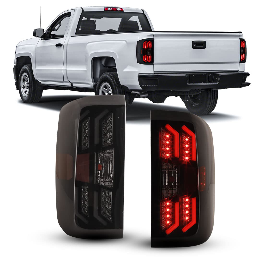 Nixon Offroad LED Tail Lights for 2014-2018 Chevy Silverado 1500 & 2015-2019 Silverado 2500/3500 HD - Smoke Lens Replacement Rear Lamps Assembly (1 Pair) - Perfect for Off-Roading, Truck Upgrades & Night Driving Safety