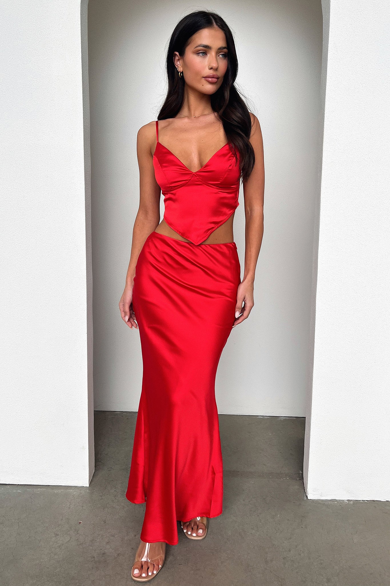 Adira Maxi Skirt for Women - Flowy Long Skirt in Vibrant Red | Perfect for Summer, Beach, Parties & Casual Wear