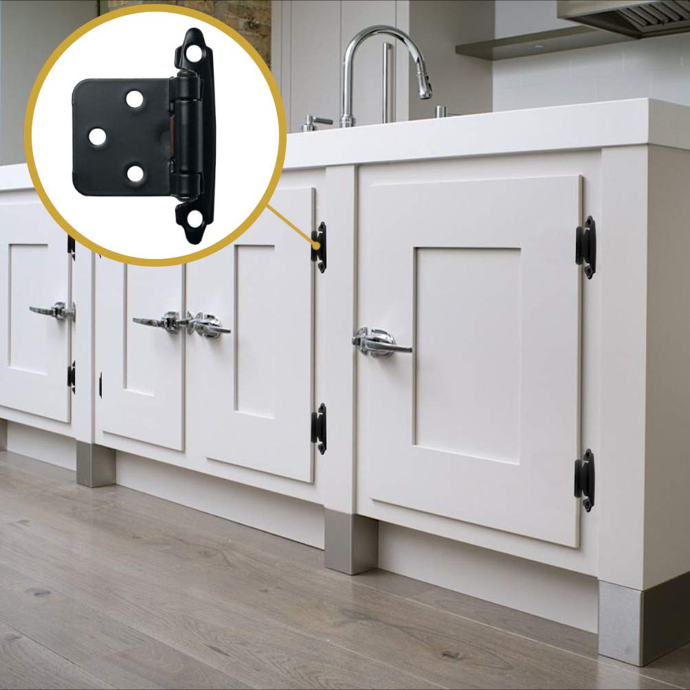 ANGSTROM 50-Pack Black Partially Exposed Cabinet Hinges - 180° Self-Closing, Surface Mount Full Overlay for Kitchen & Bathroom Cabinets - Perfect for Home Renovation & DIY Projects