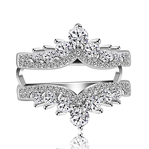 Simulated Diamond Princess Crown Ring Wrap & Enhancer - Wedding Engagement Ring Guard for Bridal Jewelry (Y477-2D) | Perfect for Bridal Showers, Proposals & Anniversary Gifts