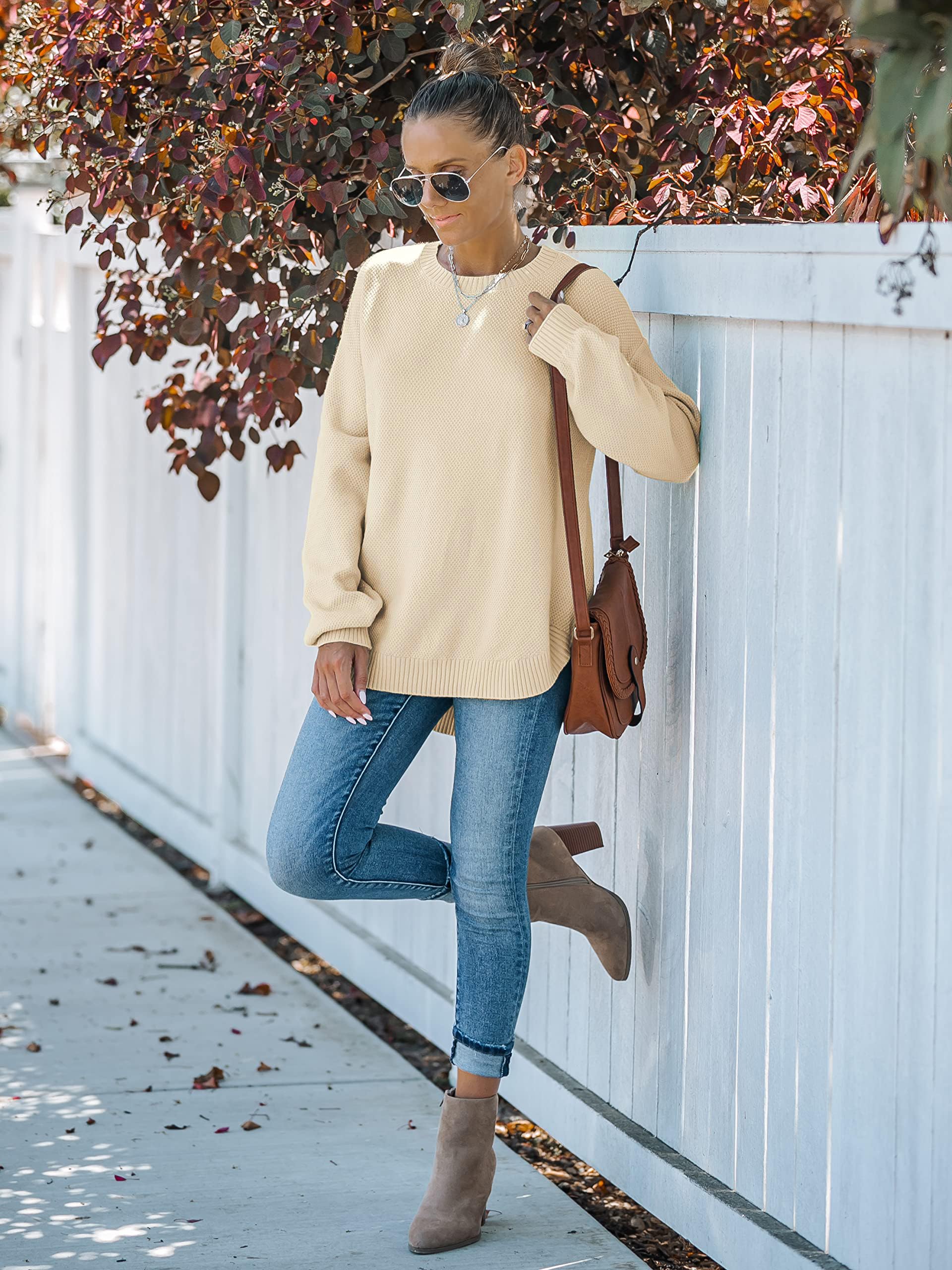 MEROKEETY Women's Fall 2025 Long Sleeve Crew Neck Sweater - Waffle Knit Pullover Top with Balloon Sleeves | Soft & Cozy Jumper for Autumn Outfits, Office Wear & Casual Dates
