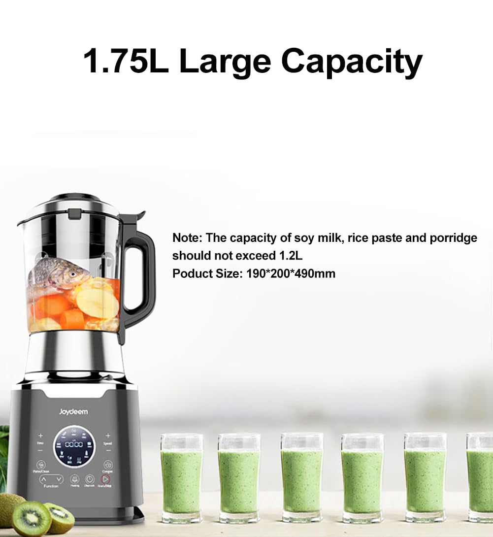Joydeem JD-D16 1200W 1.75L (59 Oz) Hot & Cold Blender for Soy Milk, Juice, Soup & Stews - Multi-Functional Kitchen Appliance for Smoothies, Baby Food & Healthy Cooking (Black)