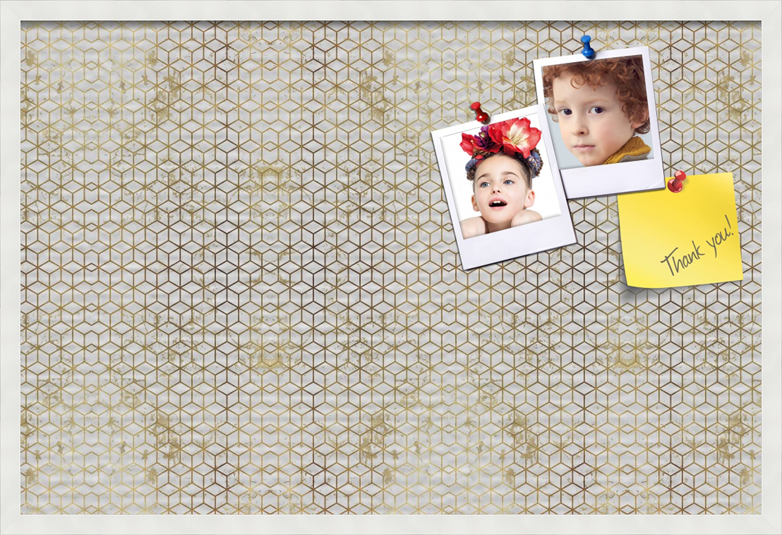 Custom Printed Cork Bulletin Board - PinPix Canvas & Marble Hex White Design 36x24 Inches (2x3 ft) with Satin White Frame - Perfect for Home Office, Classroom, or Creative Workspace Organization (PinPix-1883-36x24_FRBW26074)