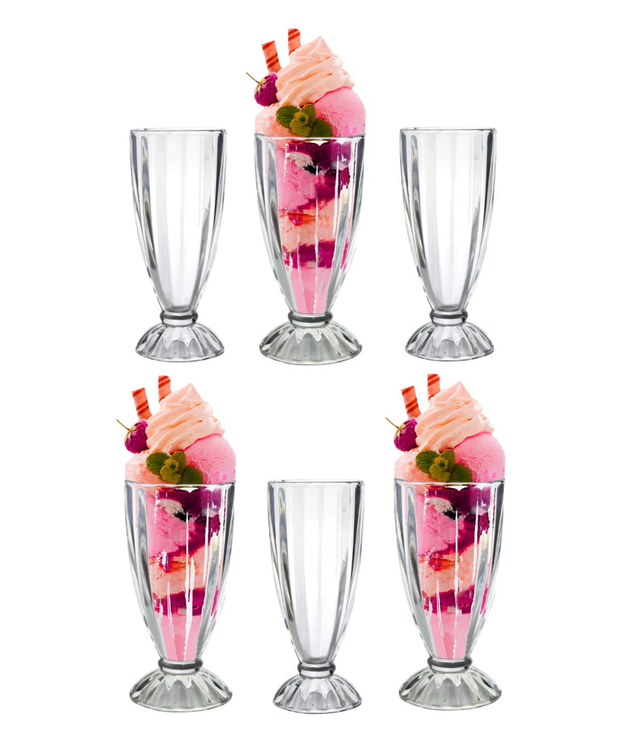 6-Pack 340ml Milkshake Glasses - Knickerbocker Style Tall Sundae Dessert Cups, American Diner Soda Fountain Glasses for Smoothies, Ice Cream & Fruit Drinks | Perfect for Home Bars, Restaurants & Retro Parties