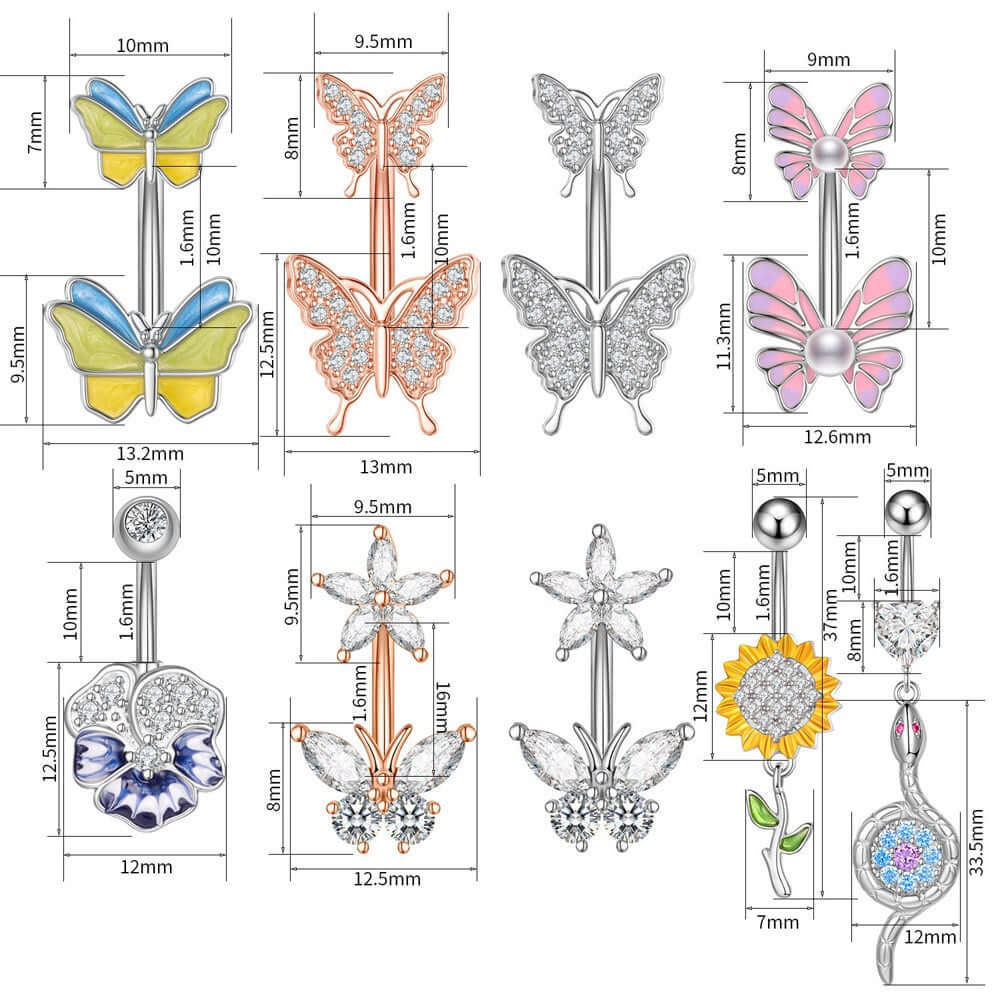 Vibrant Enamel Butterfly Belly Button Rings | WH2797 - Stylish Body Jewelry for Summer Outfits & Beach Parties