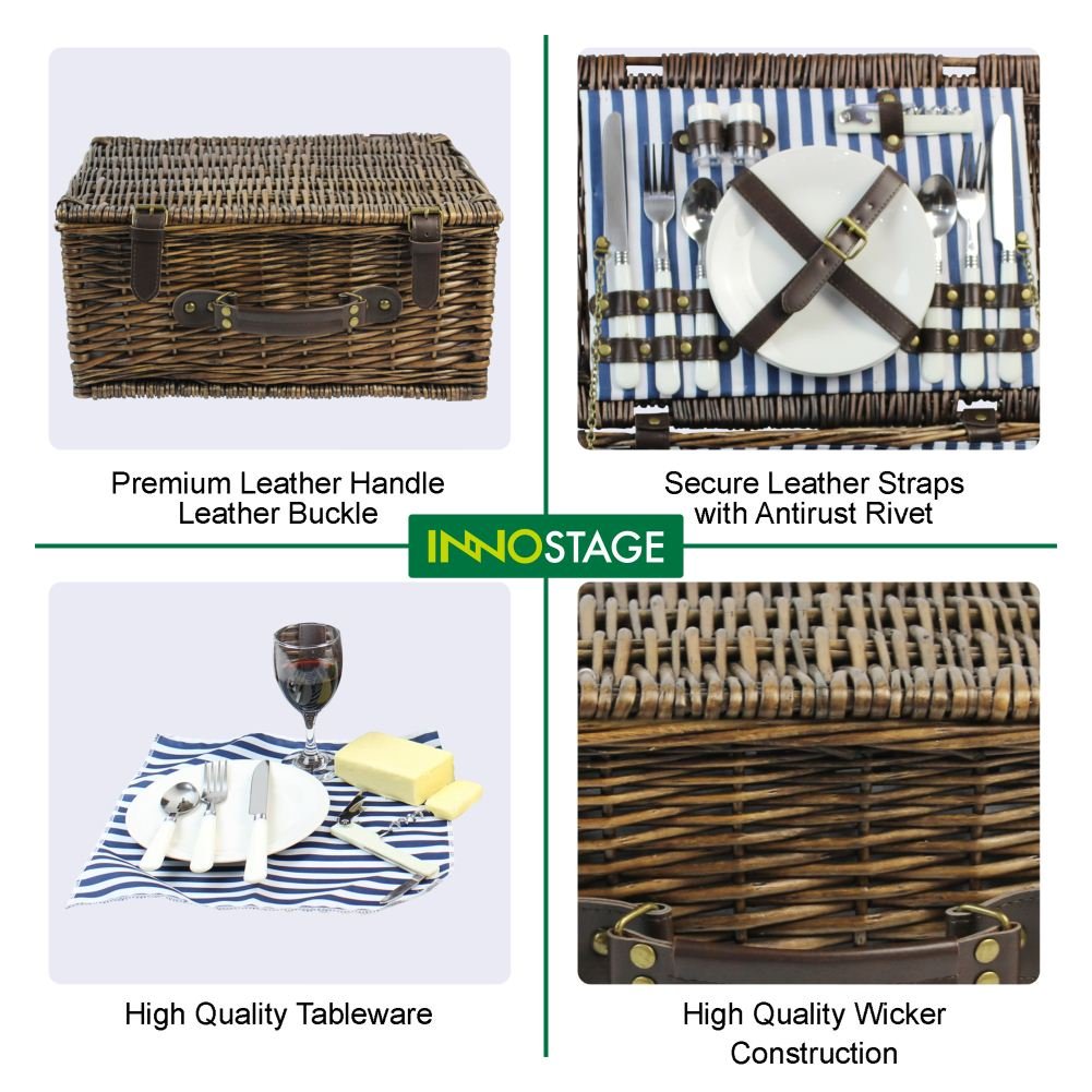 Premium Wicker Picnic Basket for 2 - Complete Outdoor Picnic Set with Willow Hamper, Perfect for Camping, Beach & Romantic Dates - Ideal Anniversary Gift & Party Essentials