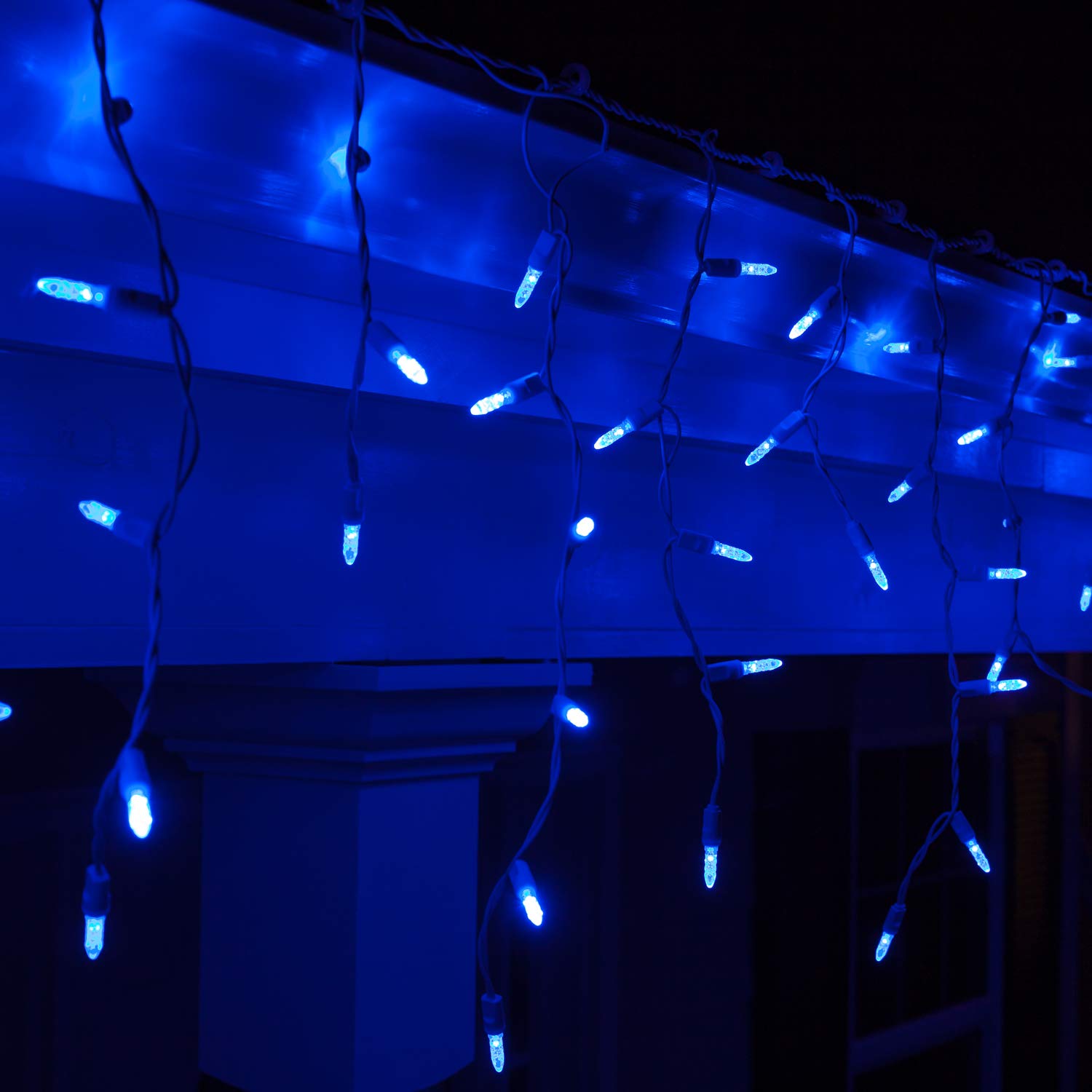 70 M5 LED Blue Icicle Christmas Lights - 7ft Outdoor Waterproof Wintergreen Lighting for Holiday Decorations | Perfect for Rooflines, Trees & Winter Weddings