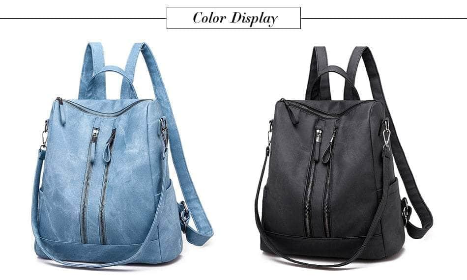 Vintage Women's Zipper Backpack - Stylish Retro Leather School Bag for College, Travel & Everyday Use