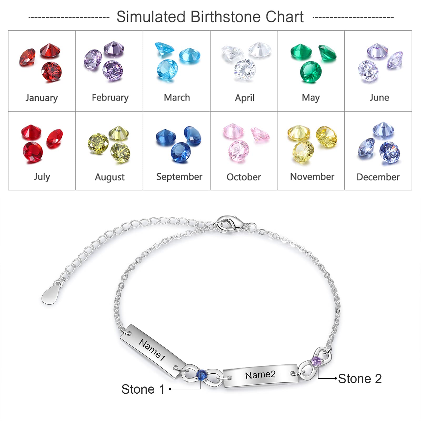 Personalized Birthstone Bracelets for Women - Custom Name Infinity Bangle with Adjustable Chain - Meaningful Gift for Mom, Grandma & Loved Ones (2 Names) - Perfect for Mother's Day, Anniversary & Special Occasions
