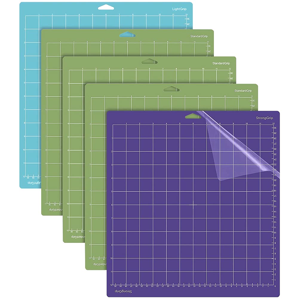 5-Pack Cricut Cutting Mats - 12x12 Inch Self-Healing Gridded Adhesive Mats for Cricut Maker 3, Maker, Explore 3, Air 2, Air & One - Includes 3 StandardGrip, 1 StrongGrip & 1 LightGrip - Perfect for DIY Crafts, Vinyl Cutting, Scrapbooking & Quilting Projects