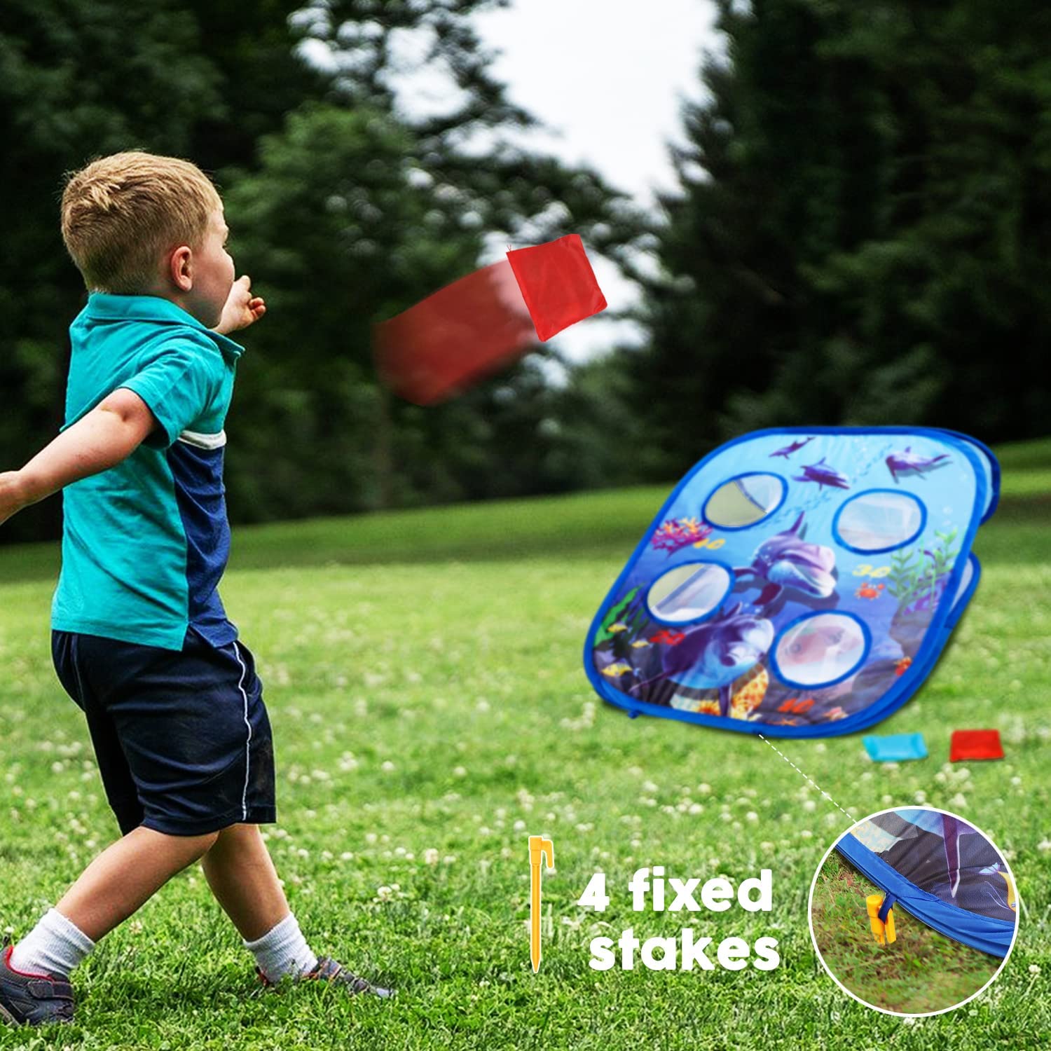 TOY Life Kids Cornhole Outdoor Game Set - Dinosaur Themed Bean Bag Toss for Ages 3-7 - Fun Backyard Lawn Games for Family Picnics, Birthday Parties & Outdoor Playtime