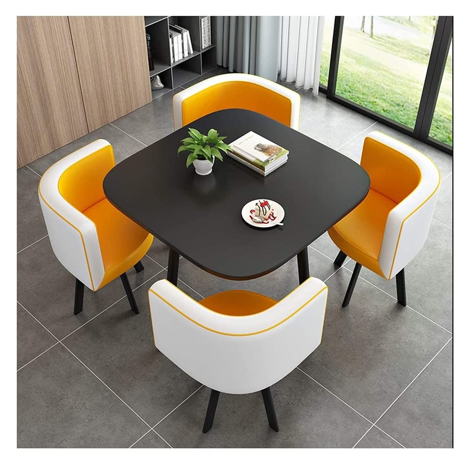 Modern Office Meeting & Dining Table Set with Chairs - Yellow - Perfect for Conference Rooms, Hotel Receptions, Cafés, Milk Tea Shops & Dessert Parlors