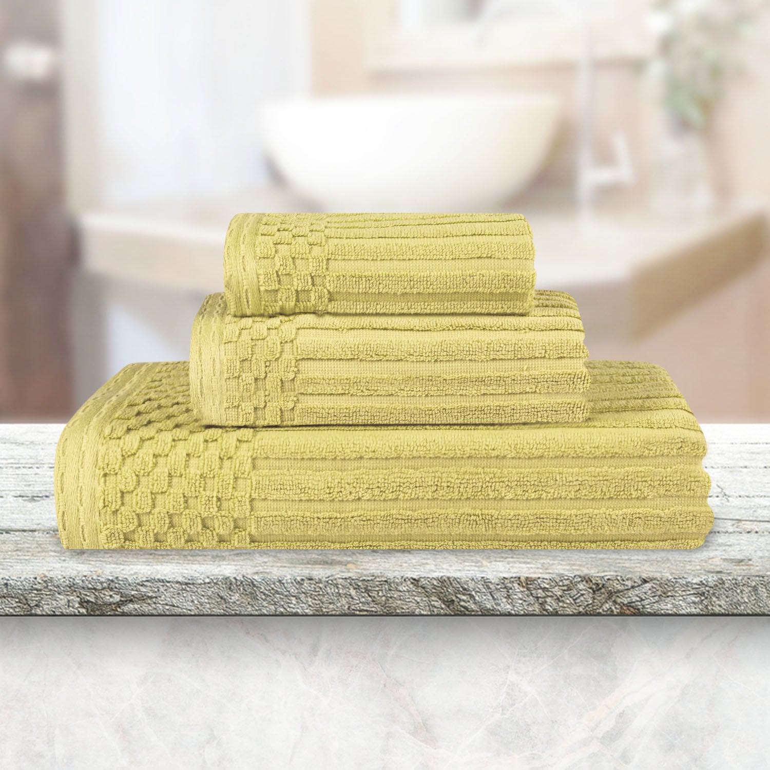 Premium Soho Ribbed Textured Cotton Bath Towel Set - Ultra Absorbent 3-Piece Towel Collection for Spa, Bathroom & Guest Use | Soft Luxury Towels for Home & Hotel