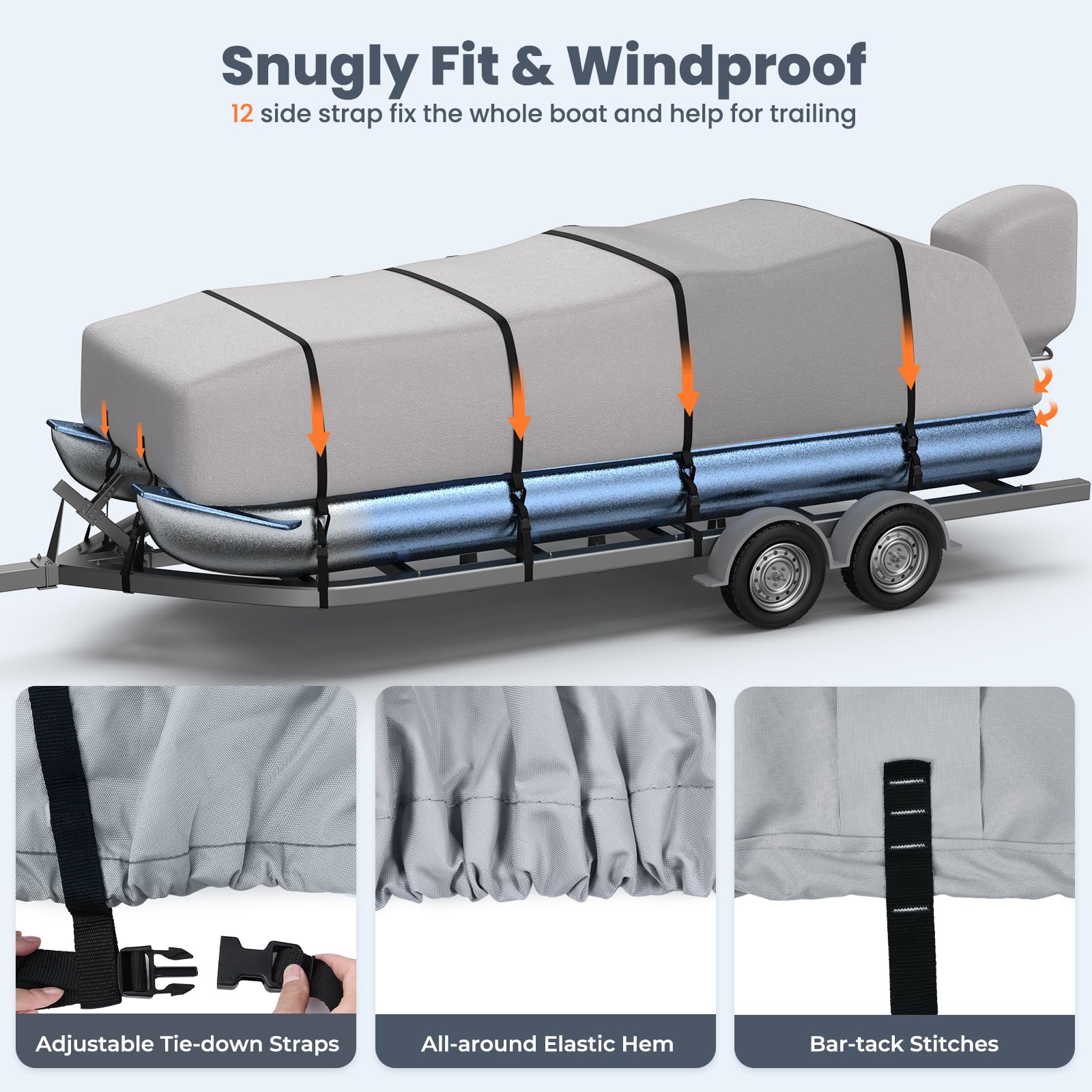 Heavy Duty 1400D Marine Grade Waterproof Pontoon Boat Cover with Motor Cover - Reinforced Middle for 17'-20' Length & 102