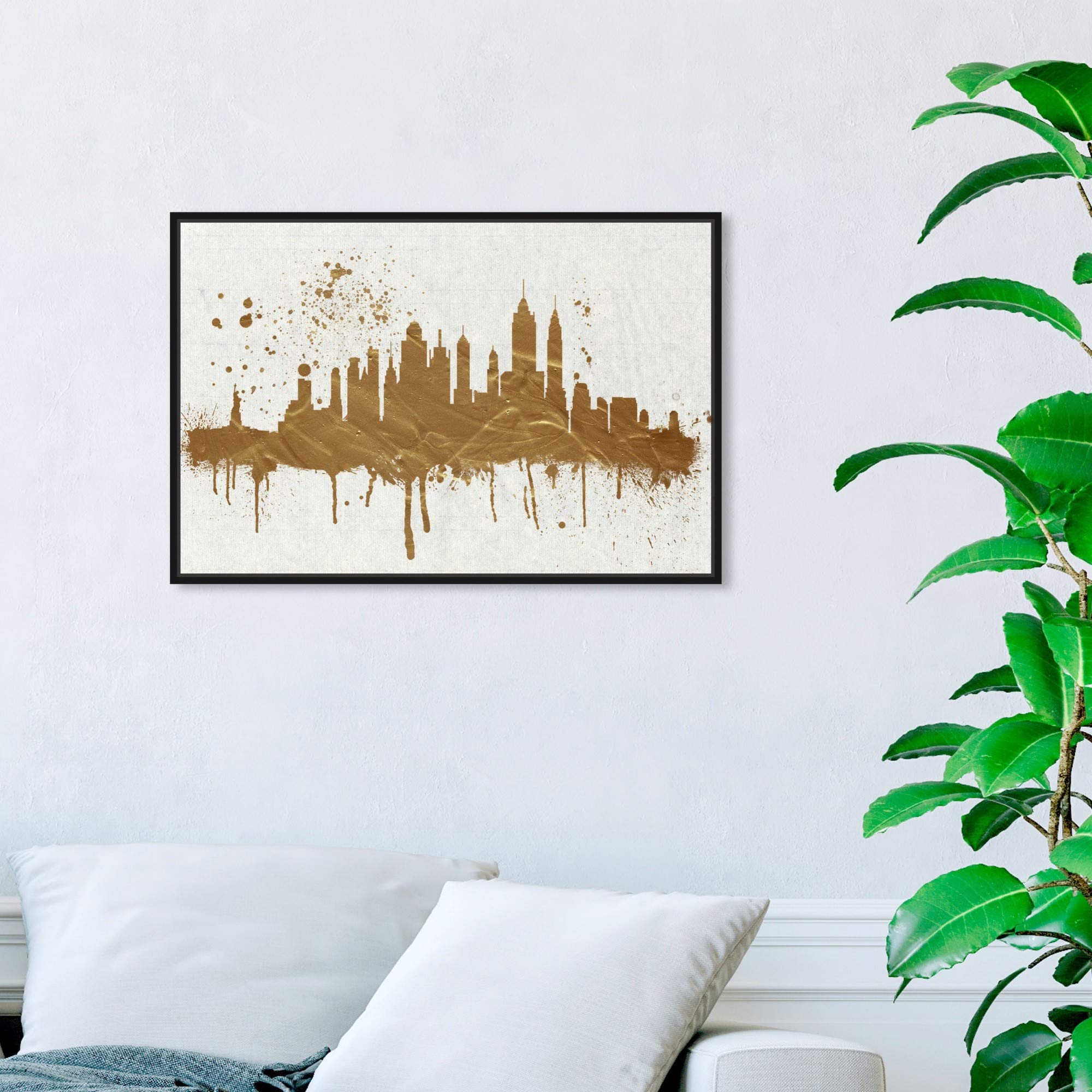 Gold NY Skyline Wall Art Canvas Print - Modern Cityscape Decor for Living Room, Office & Bedroom