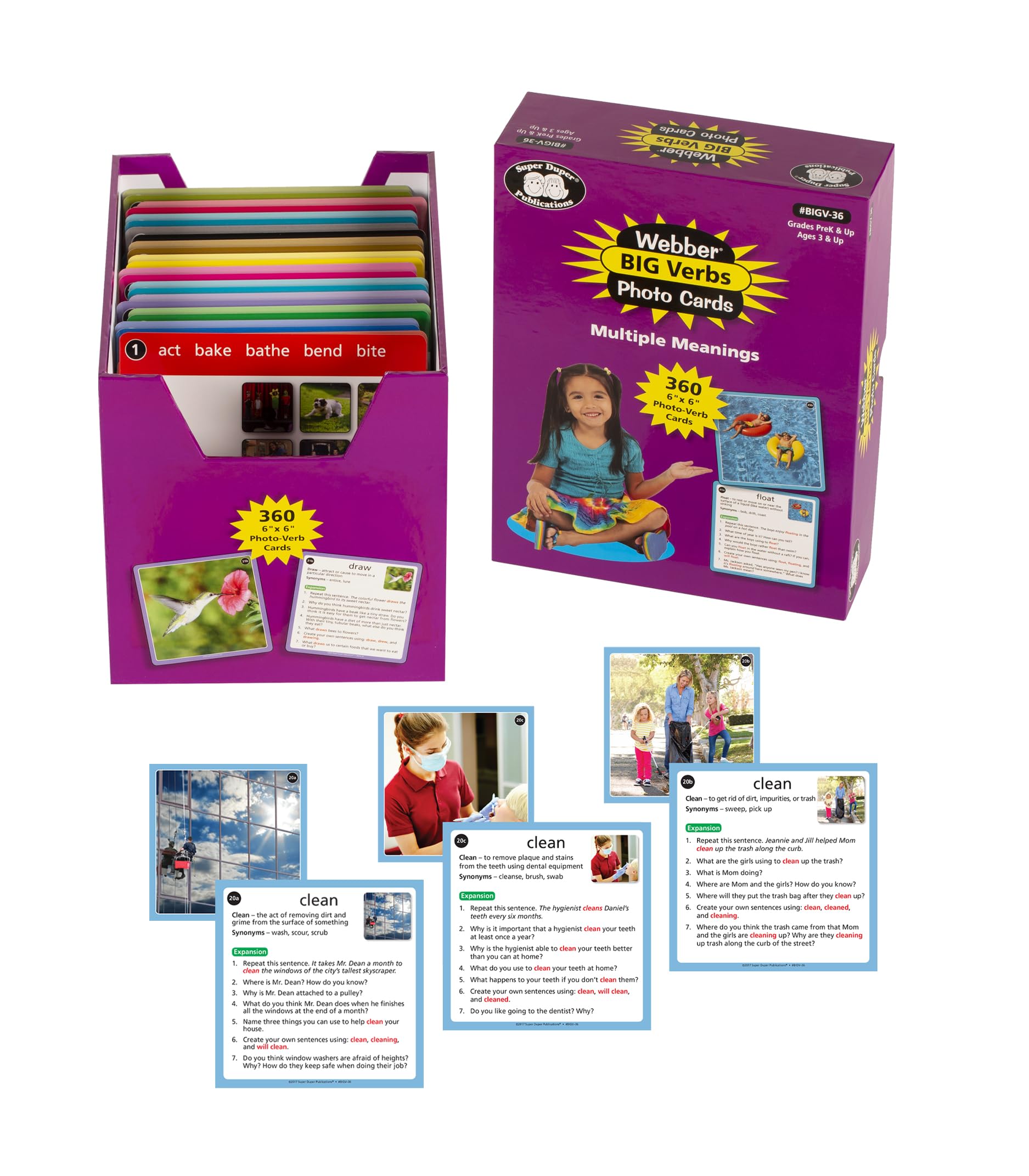 Webber® Big Verbs Vocabulary and Grammar Photo Flash Cards | Educational Learning Resource for Kids | Speech Therapy & ESL Classroom Activities