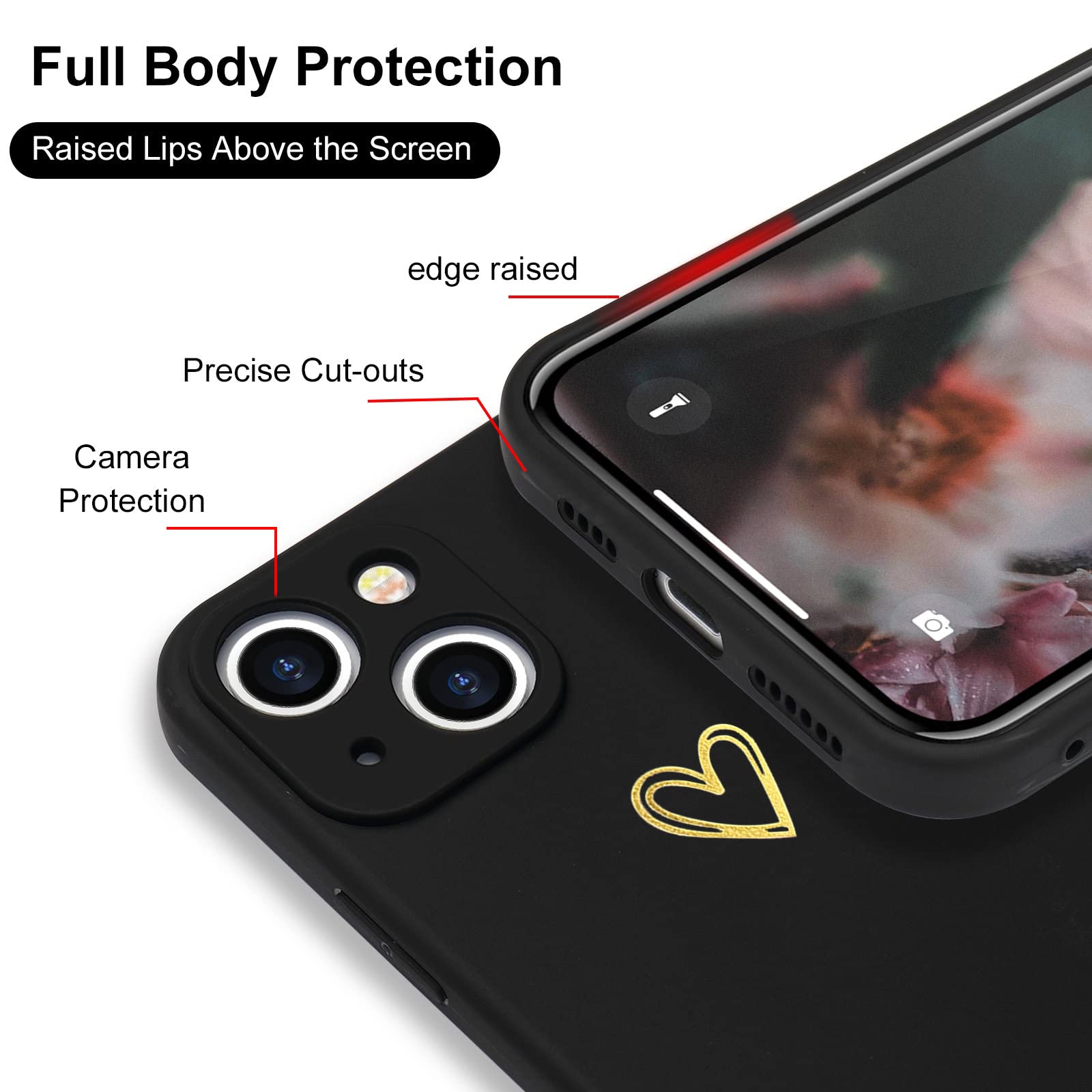 Cute Slim Shockproof iPhone 13 Case with Wireless Charging Support - Protective Black Phone Cover for Everyday Use, Travel & Outdoor Activities