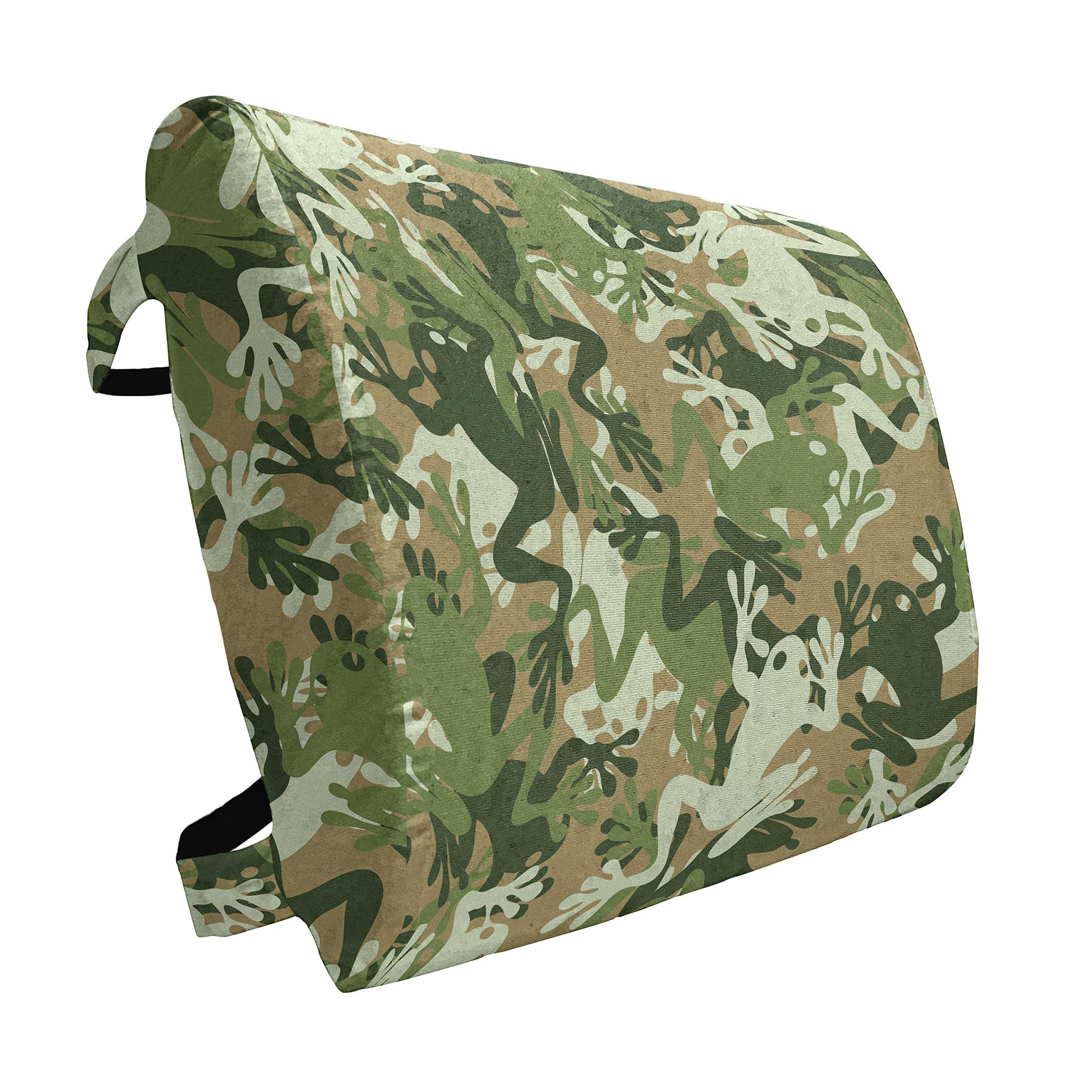 Ambesonne Animal Lumbar Support Pillow - Skull Camouflage Frog Pattern, High Density Foam for Office & Car, 14x13 Inches, Sage Green - Perfect for Back Pain Relief at Work or Long Drives